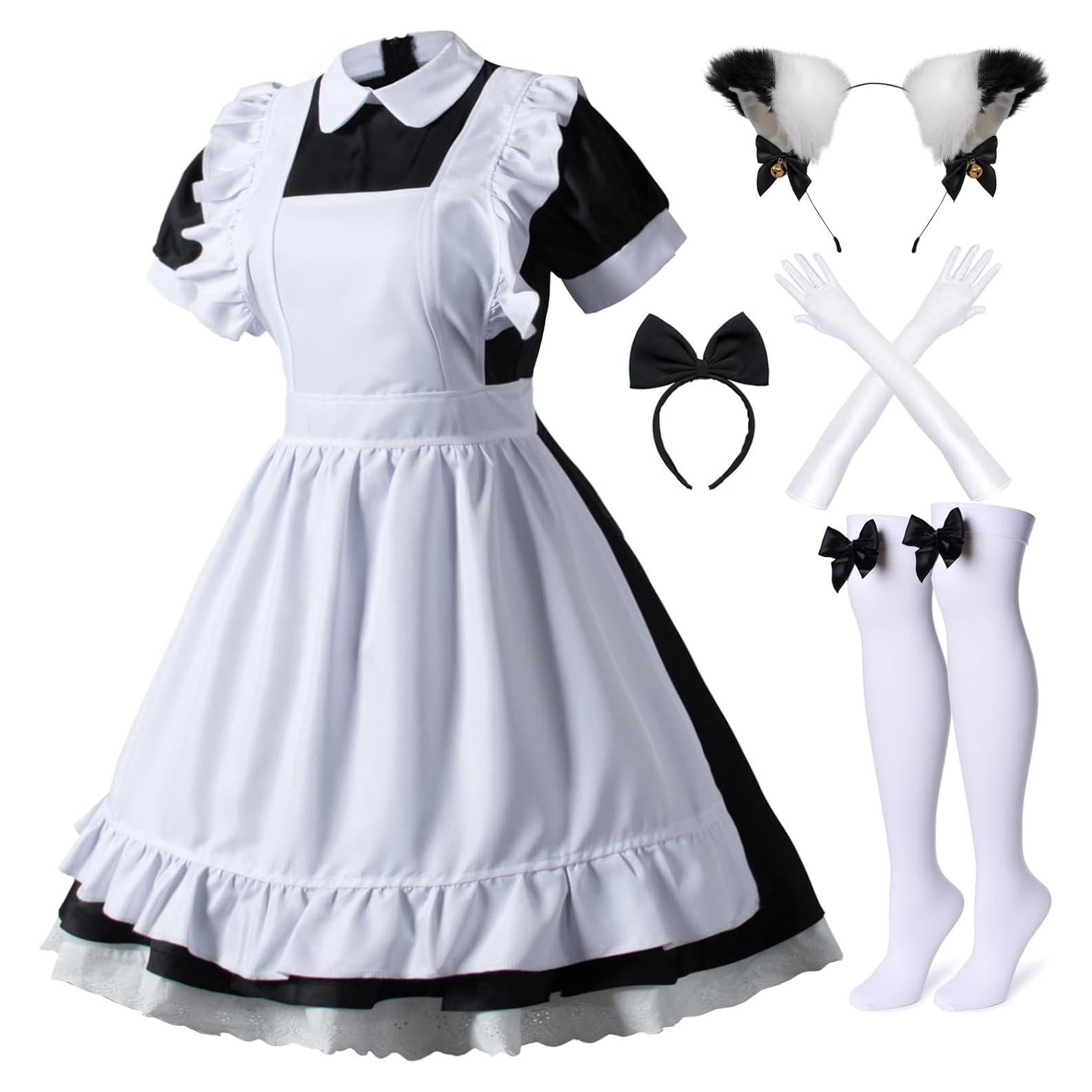 Disfraz de Sirvienta Lolita Kawaii 6 Piezas Negro S