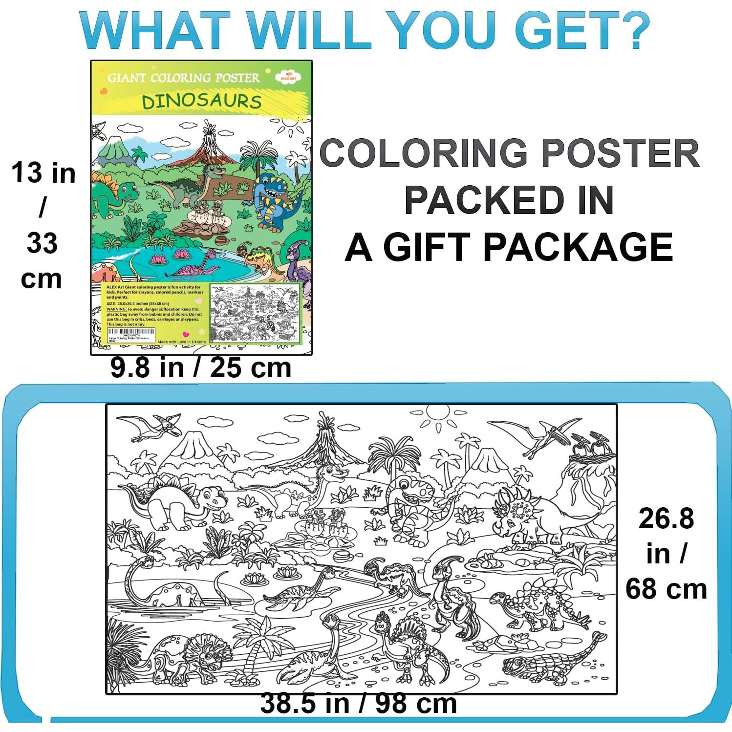 Póster Gigante para Colorear ALEX Art - Dinosaurios 97.79x67.74cm