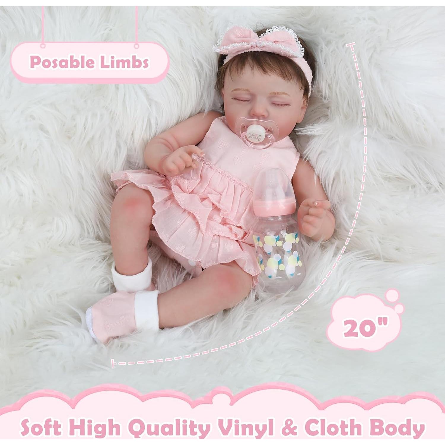 Muñeca Reborn Bebé Niña 50.8 cm KSBD Cuerpo de Tela Rosa