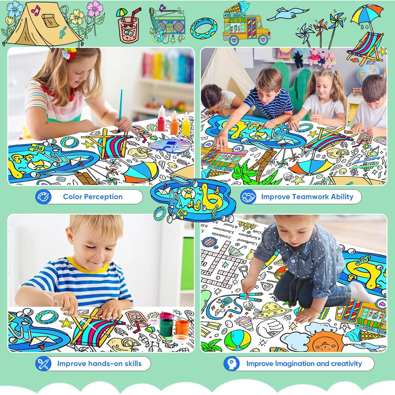 DDMY Póster Gigante para Colorear Playa de Verano 182x90 cm