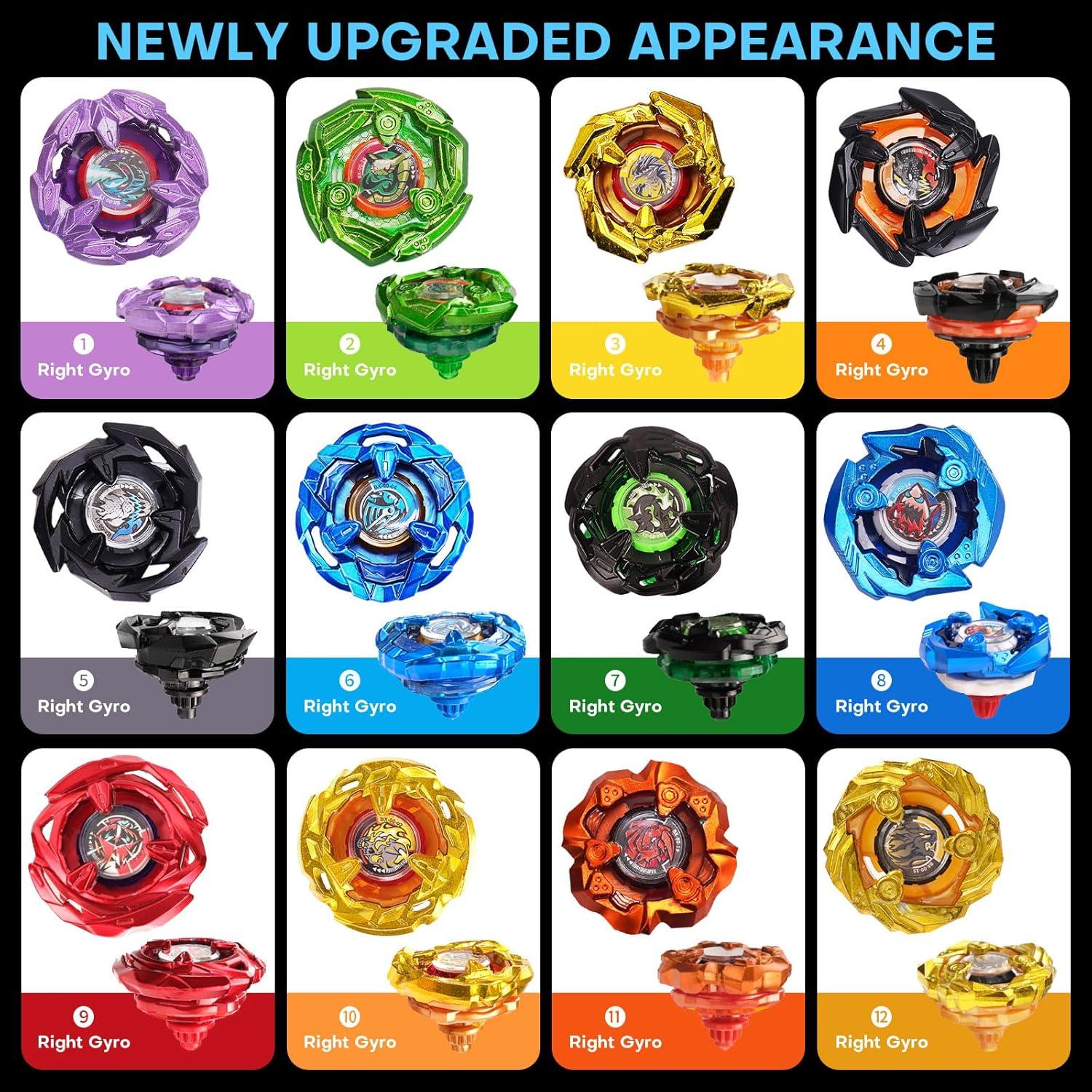 Conjunto de Batalla DEZAWRTY - 12 Trompos Giratorios y 3 Lanzadores