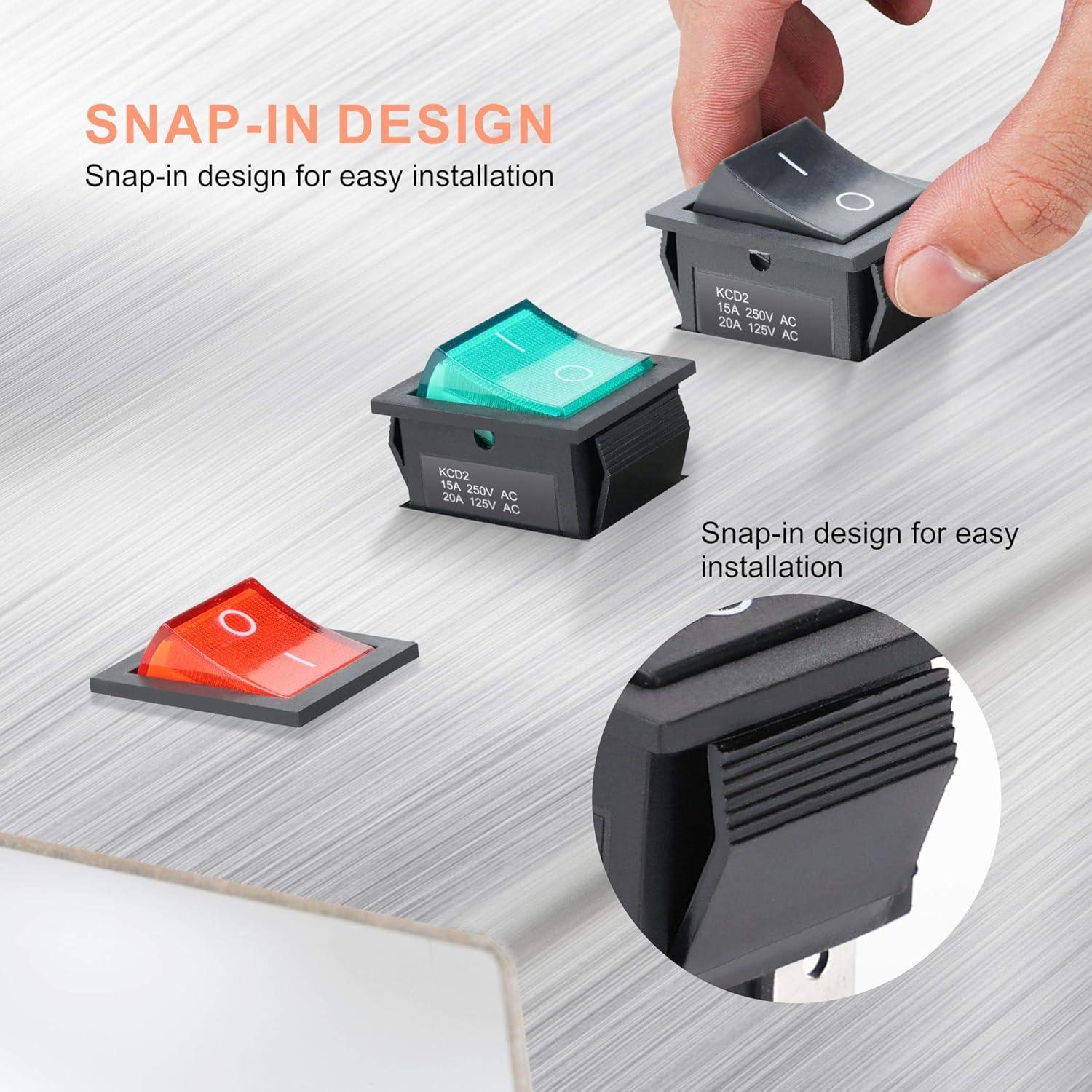 Interruptor Rocker APIELE KCD2-201 Negro DPST 4 Pines 125V/20A