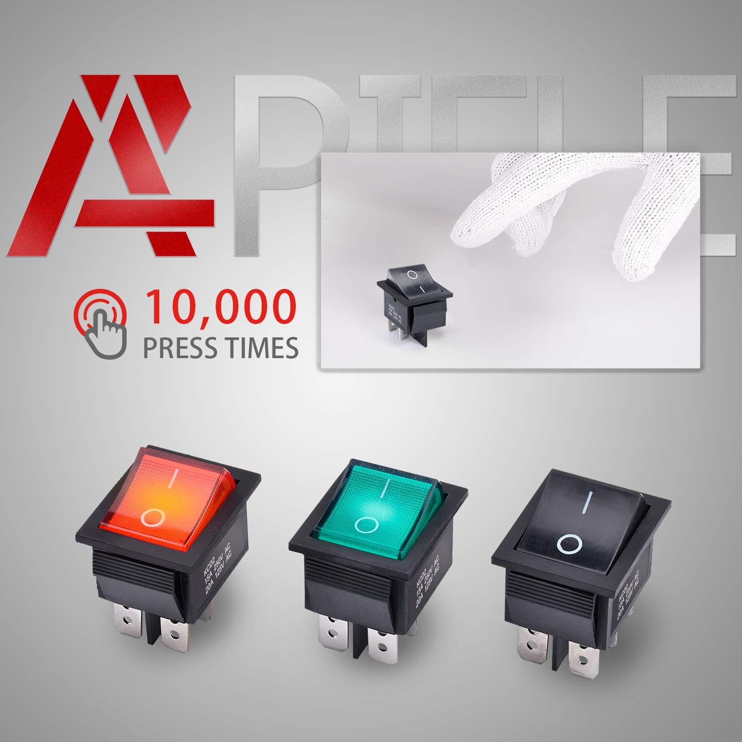 Interruptor Rocker APIELE KCD2-201 Negro DPST 4 Pines 125V/20A