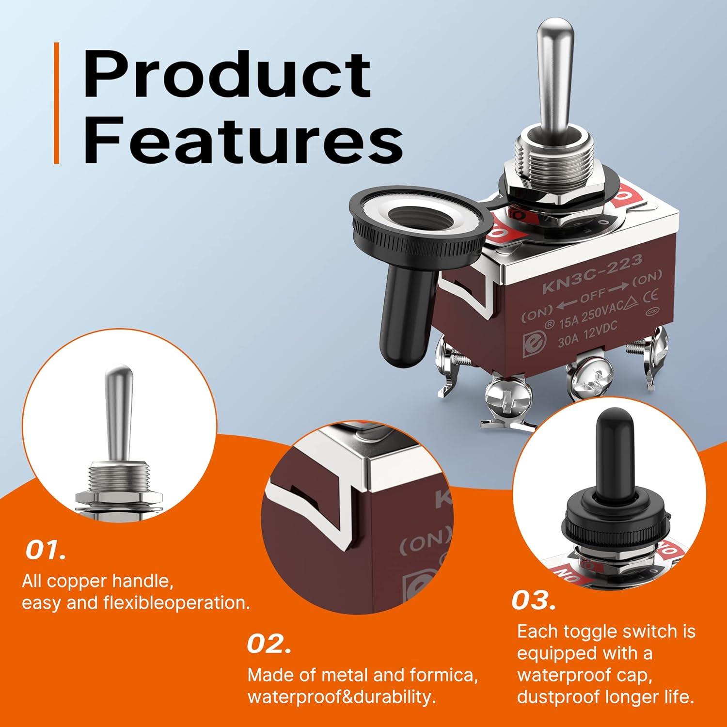 Interruptor de palanca DPDT Joinfworld 12V 30A impermeable - 4 piezas