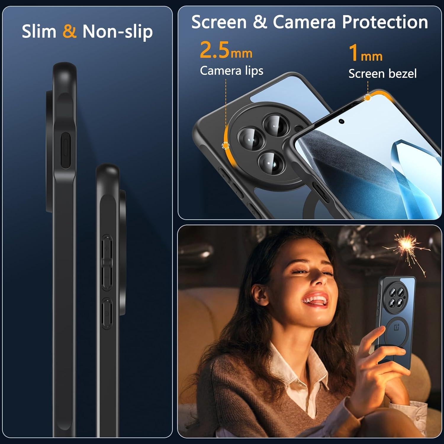 Funda Magnética Hensinple para OnePlus 13 Antigolpes Negro