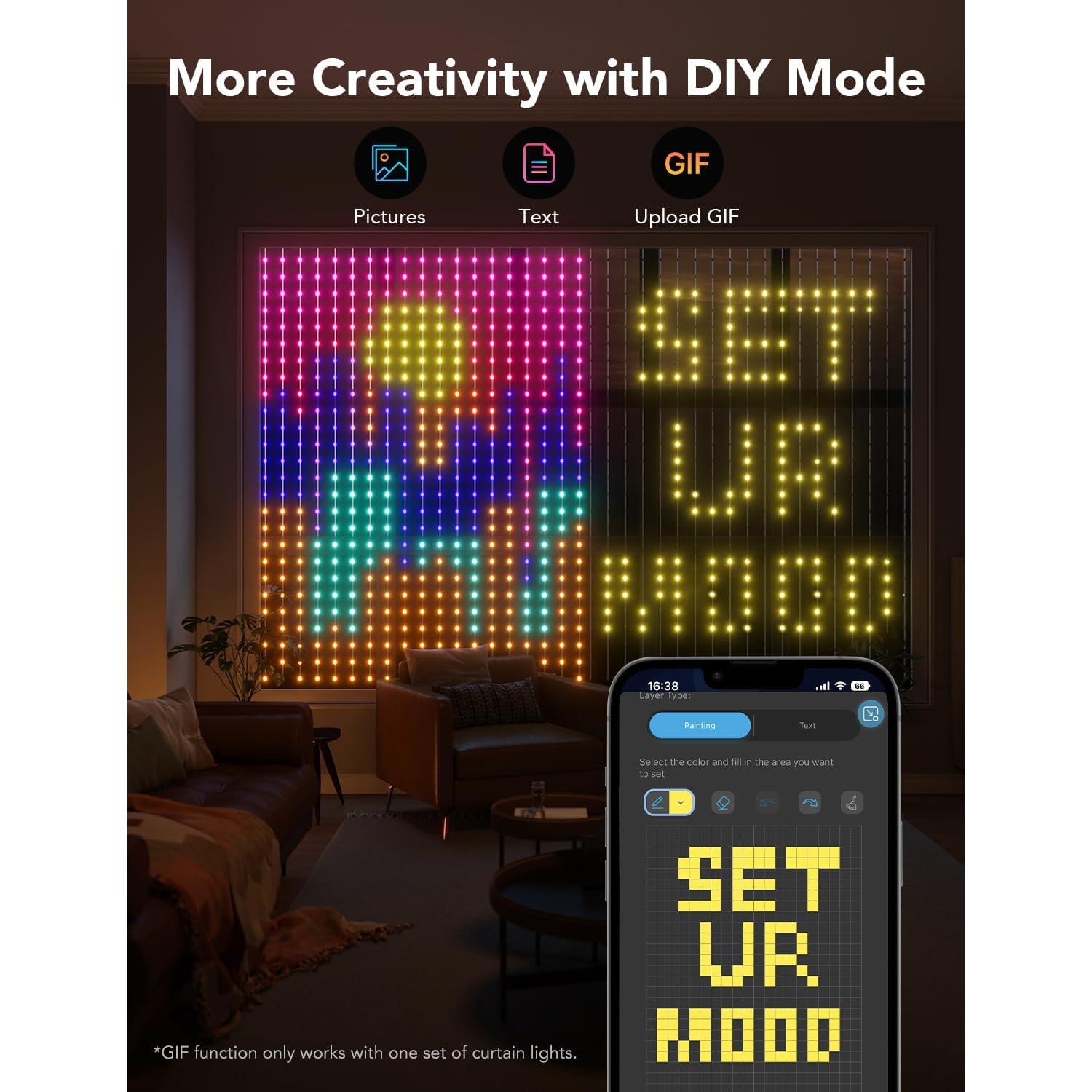 Luces de Cortina LED Govee 1.5x2m RGBIC IP65 Impermeables