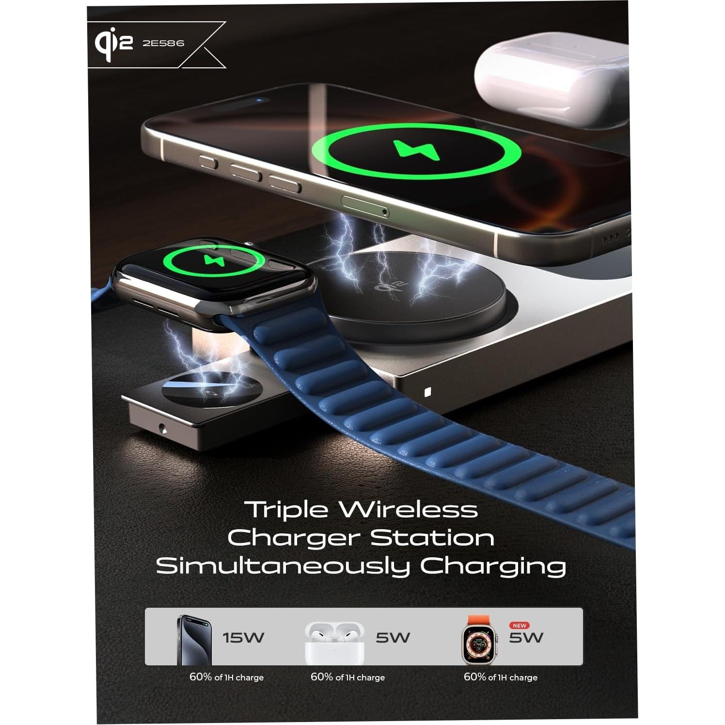 Cargador Inalámbrico 3 en 1 LISEN para iPhone 16 - Qi2 15W