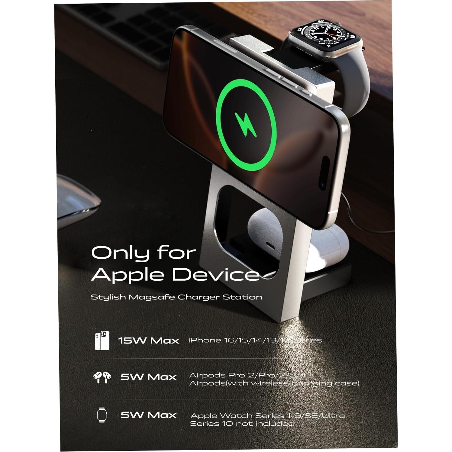 Cargador Inalámbrico 3 en 1 LISEN para iPhone 16 - Qi2 15W