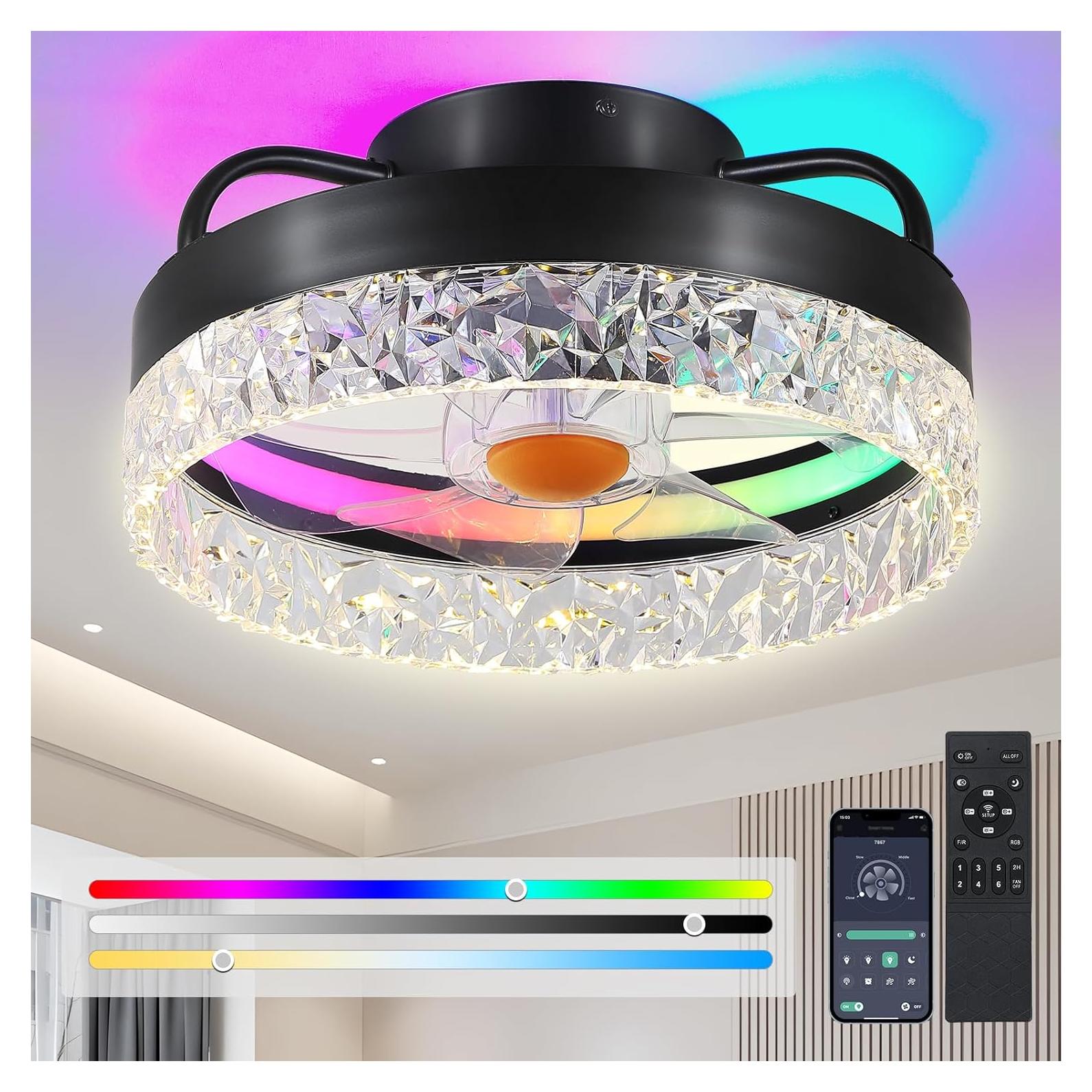 Ventilador de Techo BYKISTOK 33cm RGB con Luz LED y Control Remoto