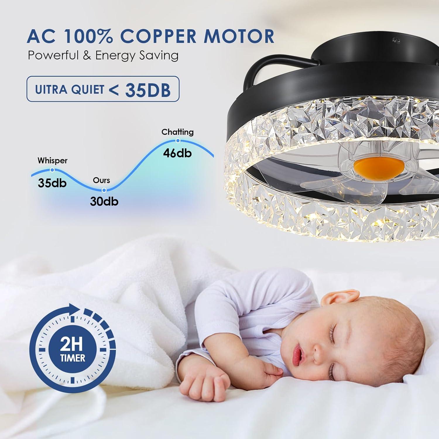 Ventilador de Techo BYKISTOK 33cm RGB con Luz LED y Control Remoto