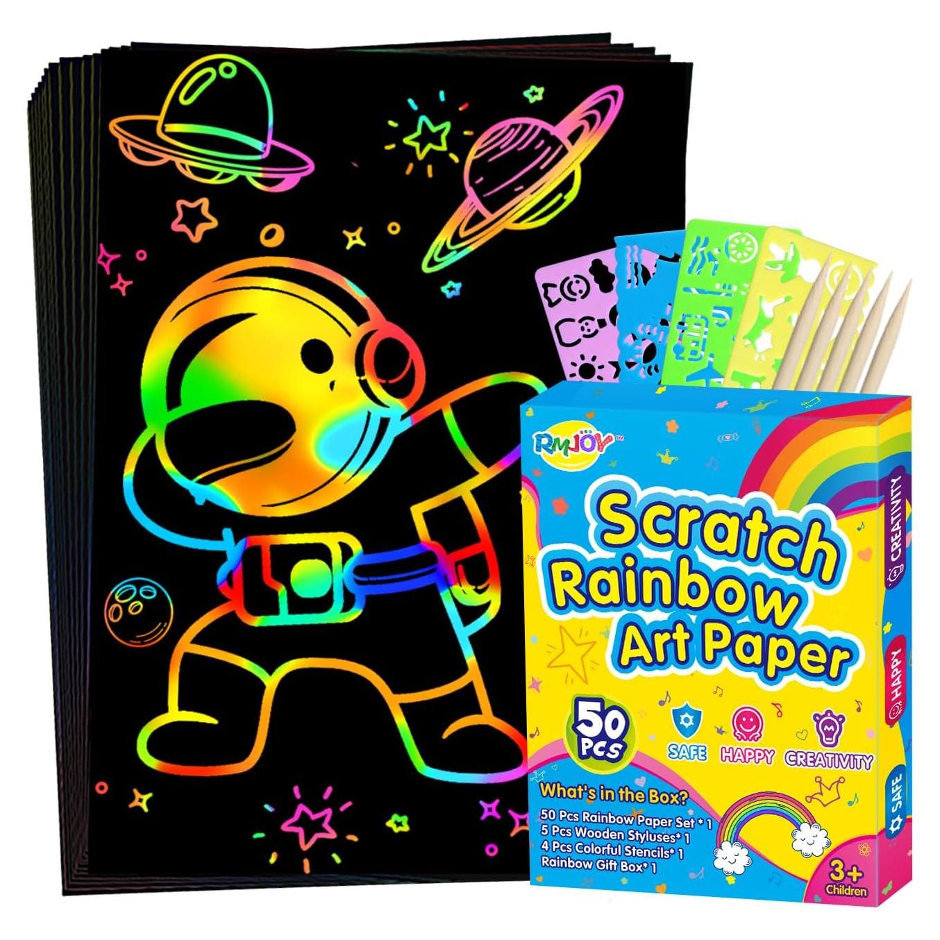 RMJOY Papel de Rascar Arcoíris 60PCS Manualidades Niños