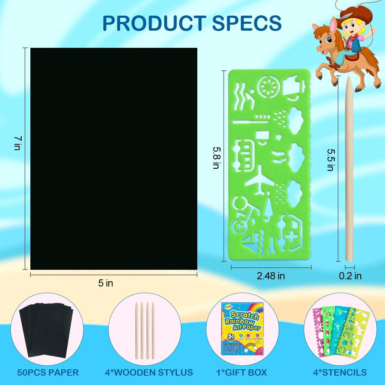 RMJOY Papel de Rascar Arcoíris 60PCS Manualidades Niños