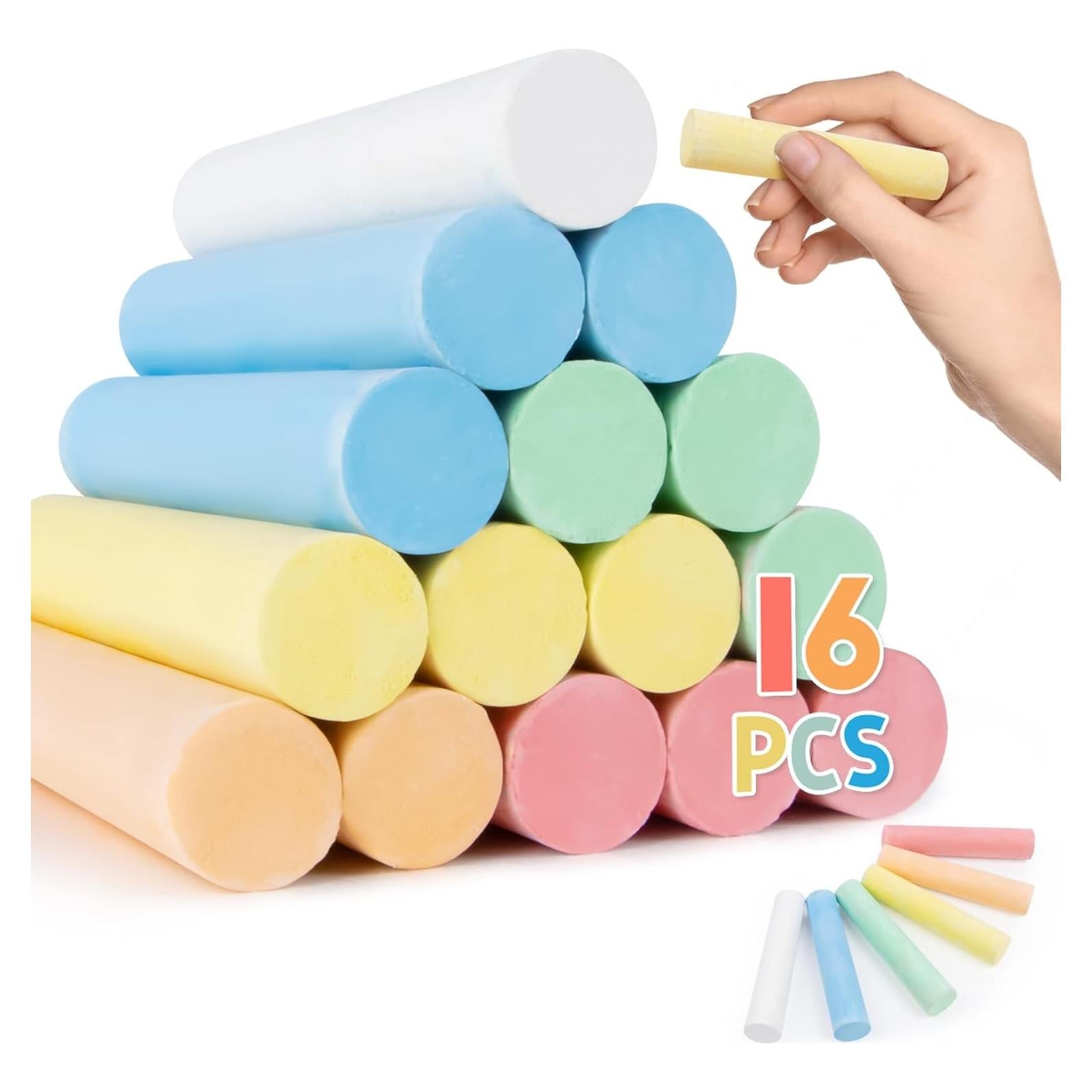 16 Tizas de Acera MAQIHAN Lavables 6 Colores para Interior y Exterior