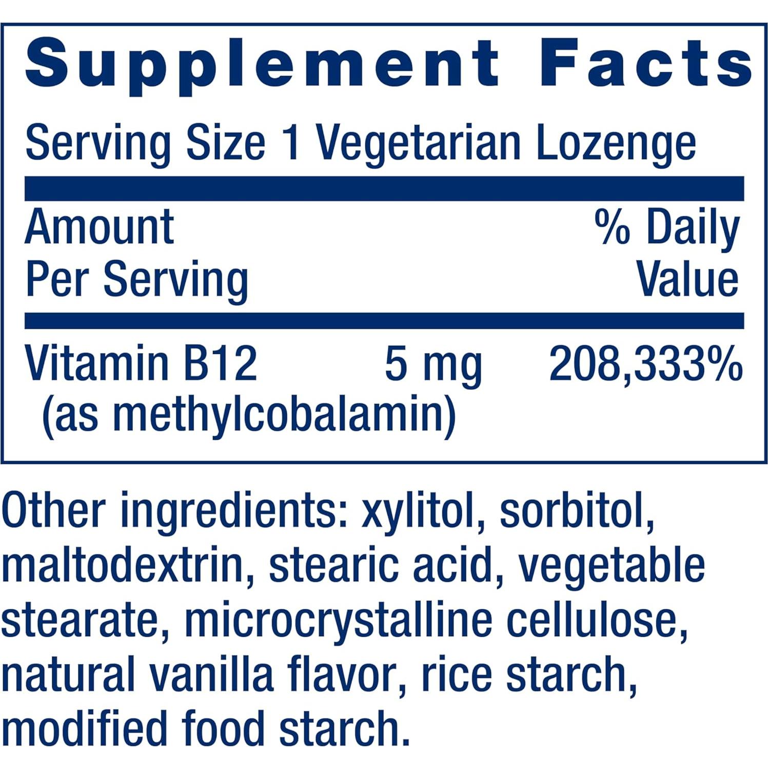 Suplemento de Vitamina B12 Methylcobalamin Life Extension 60 pastillas