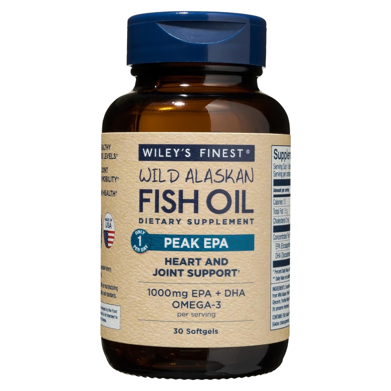 Aceite de Pescado Silvestre Alaska Wiley - 1000mg Omega-3s 30 Gelatinas