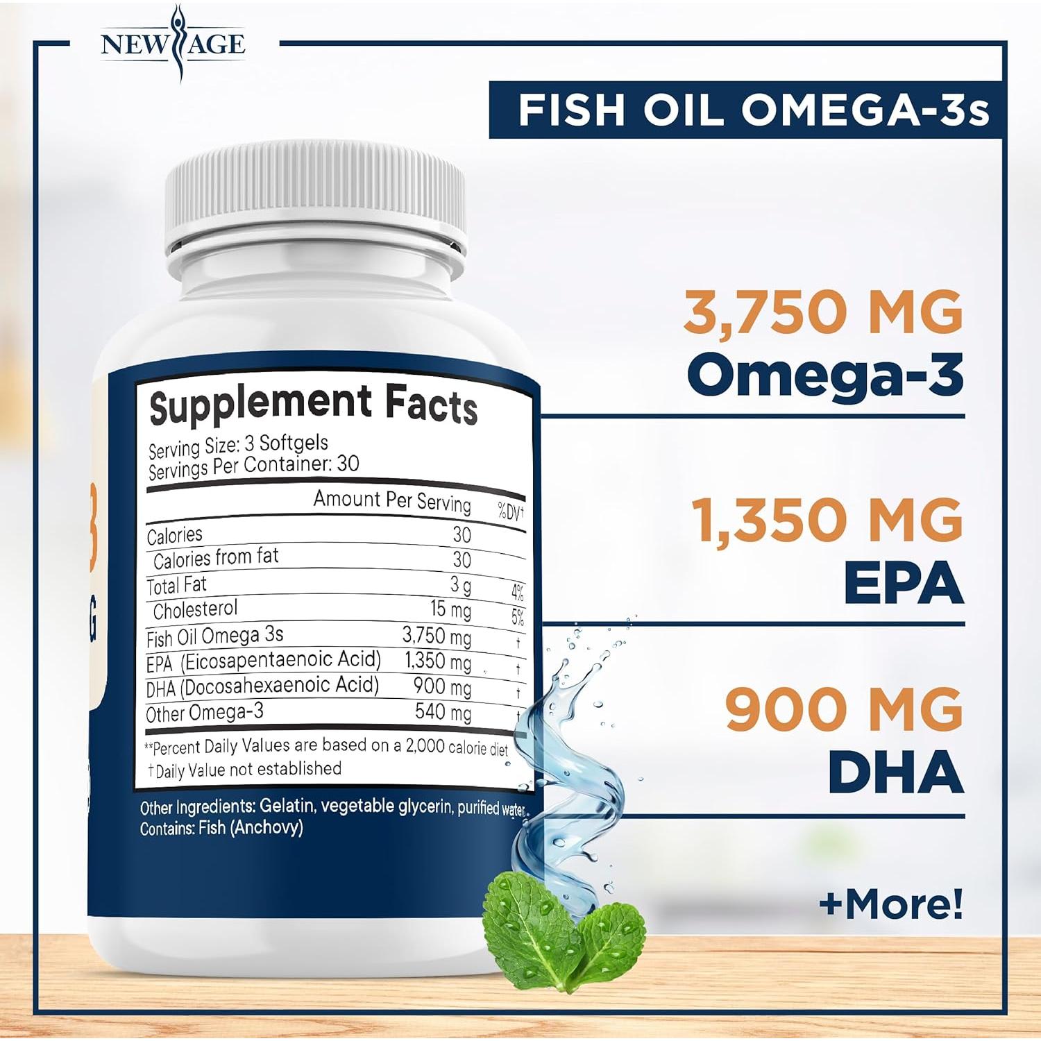 Aceite de Pescado Omega 3 New Age 3750 mg EPA DHA 90 Cápsulas
