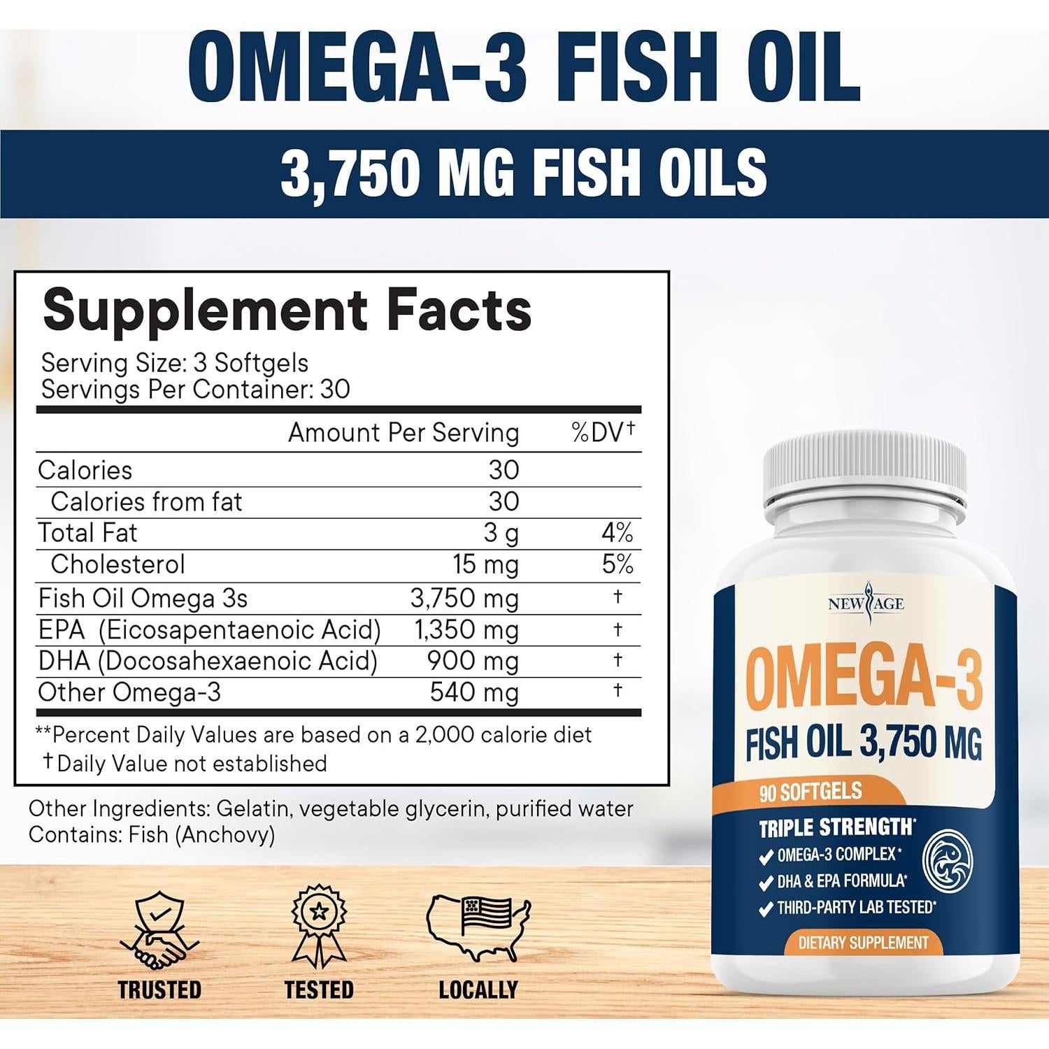 Aceite de Pescado Omega 3 New Age 3750 mg EPA DHA 90 Cápsulas
