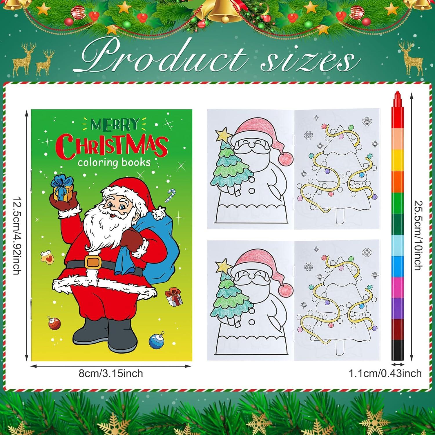Jectivs 24 Pcs Christmas Coloring Books with 24 Pcs Crayons Bulk for Party Favor,Xmas Mini Booklets with Stackable Crayons for Christmas Holiday Classroom Reward Goodie Bag Stuffer Supplies