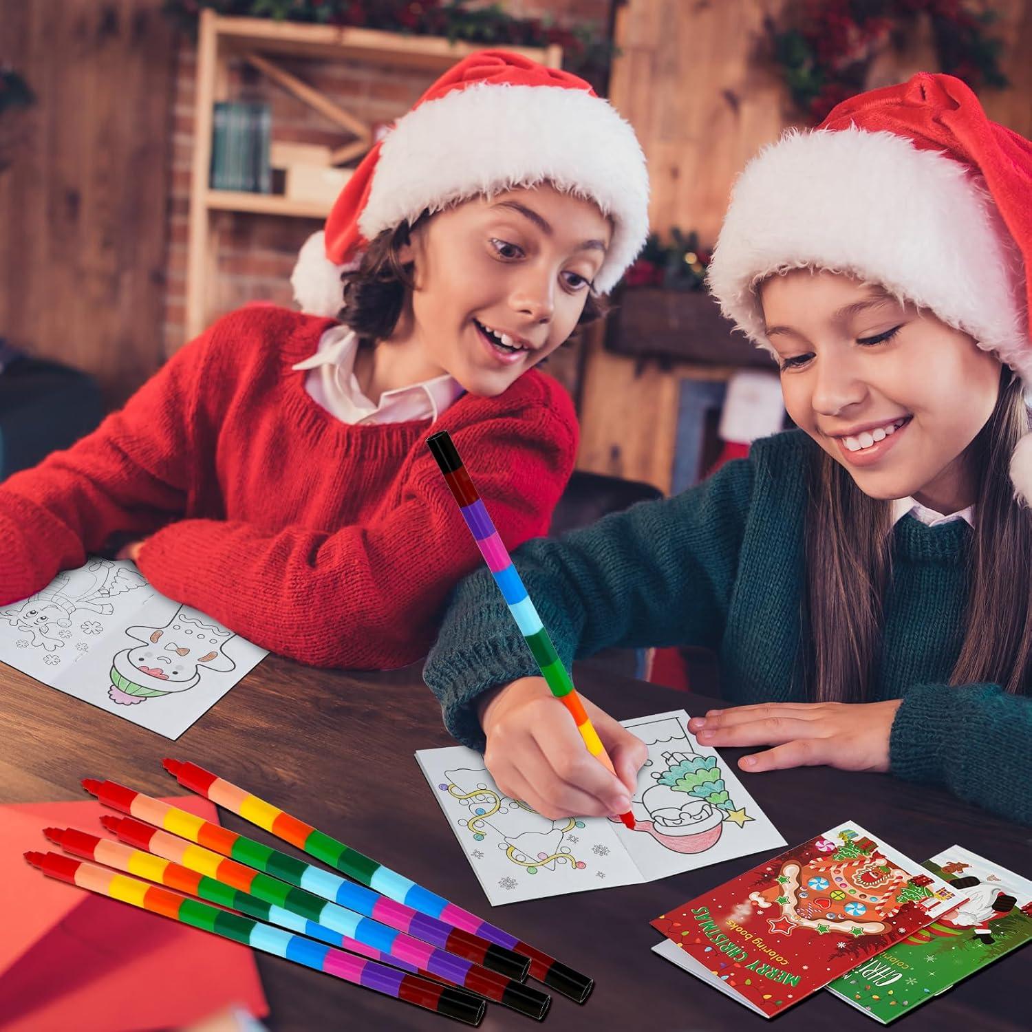 Jectivs 24 Pcs Christmas Coloring Books with 24 Pcs Crayons Bulk for Party Favor,Xmas Mini Booklets with Stackable Crayons for Christmas Holiday Classroom Reward Goodie Bag Stuffer Supplies