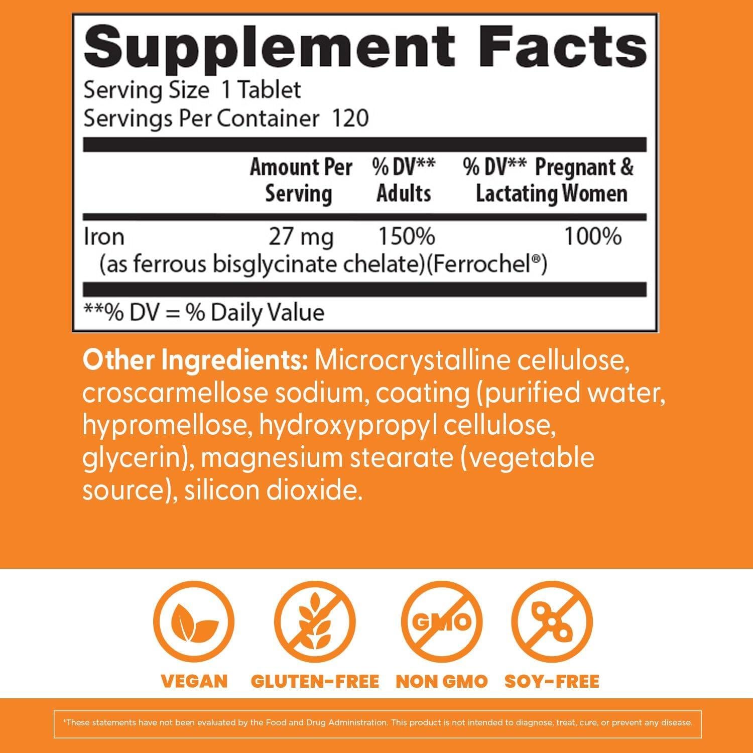Tableta de Hierro Quelado Doctor's Best 27 mg - Suave Digestión