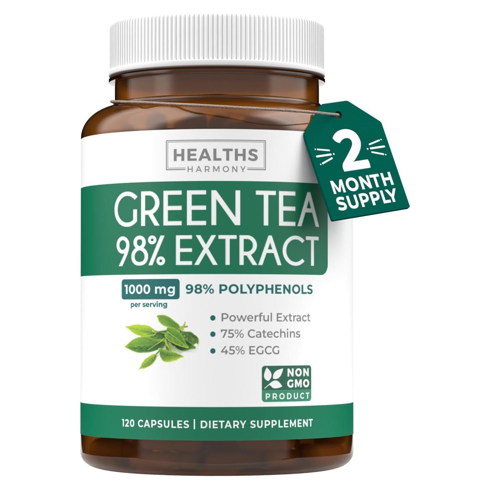 Cápsulas de Extracto de Té Verde Healths Harmony 500mg - Antioxidantes