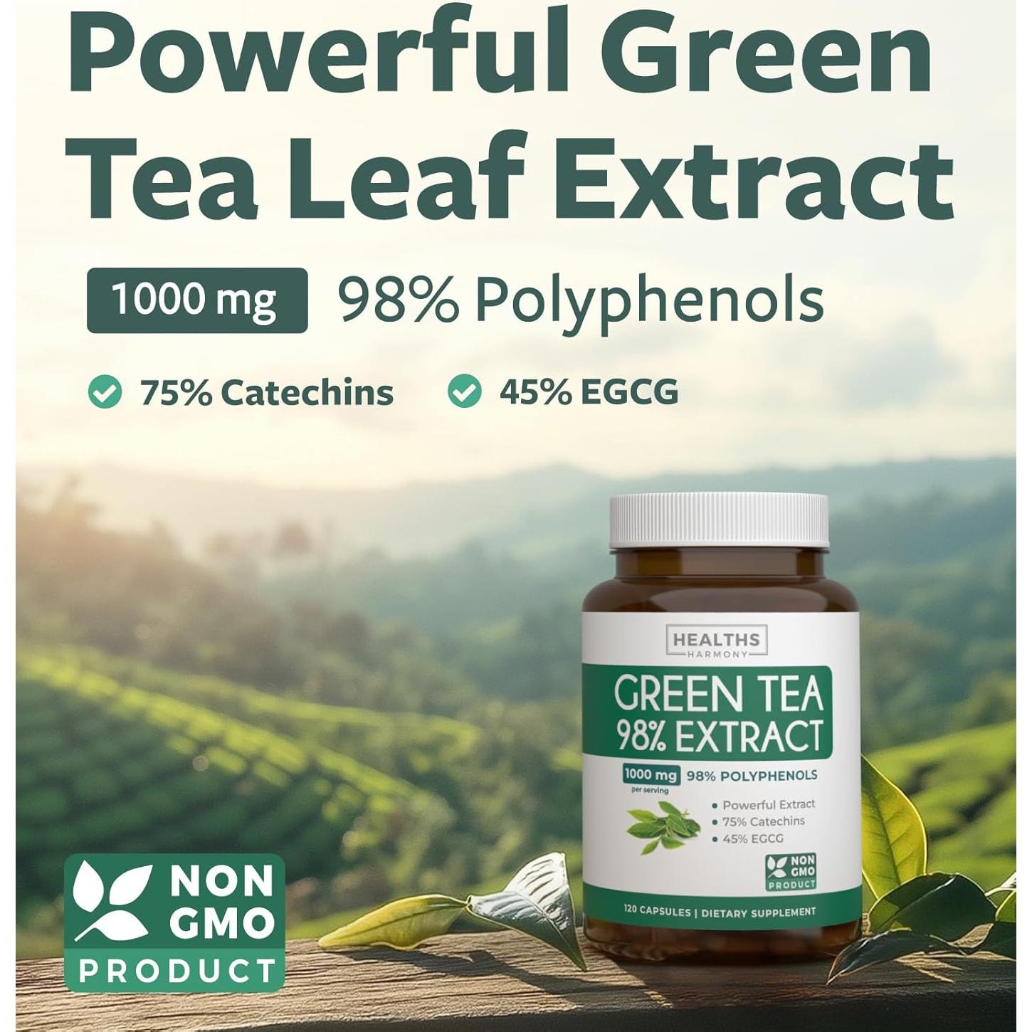 Cápsulas de Extracto de Té Verde Healths Harmony 500mg - Antioxidantes