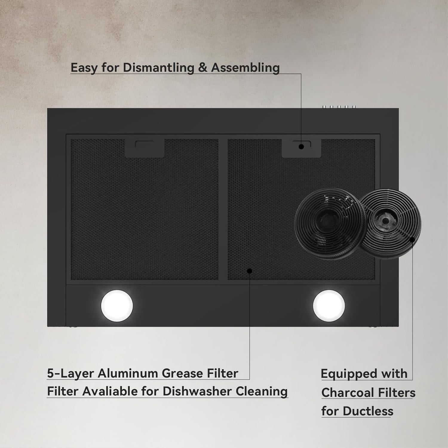 Campana Extractora Hermitlux 76 cm Negra Ductada/Ductless