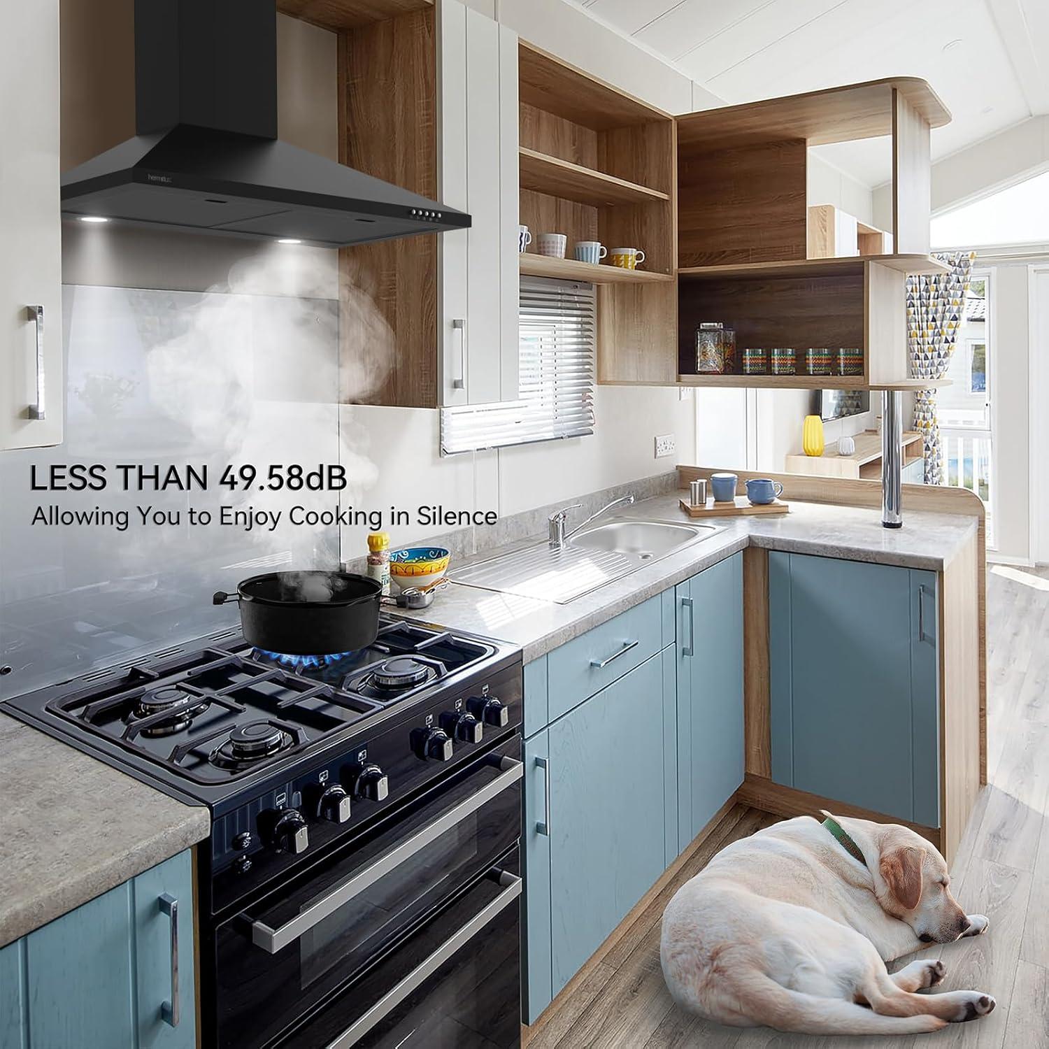 Campana Extractora Hermitlux 76 cm Negra Ductada/Ductless