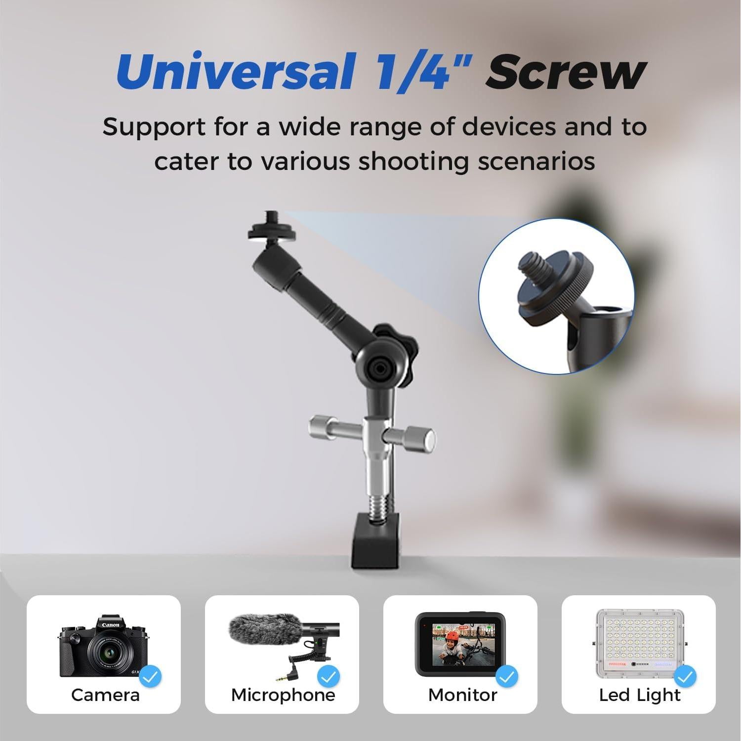 Soporte de Cámara ATLI 11" con Super Clamp Ajustable 1/4" y 3/8"