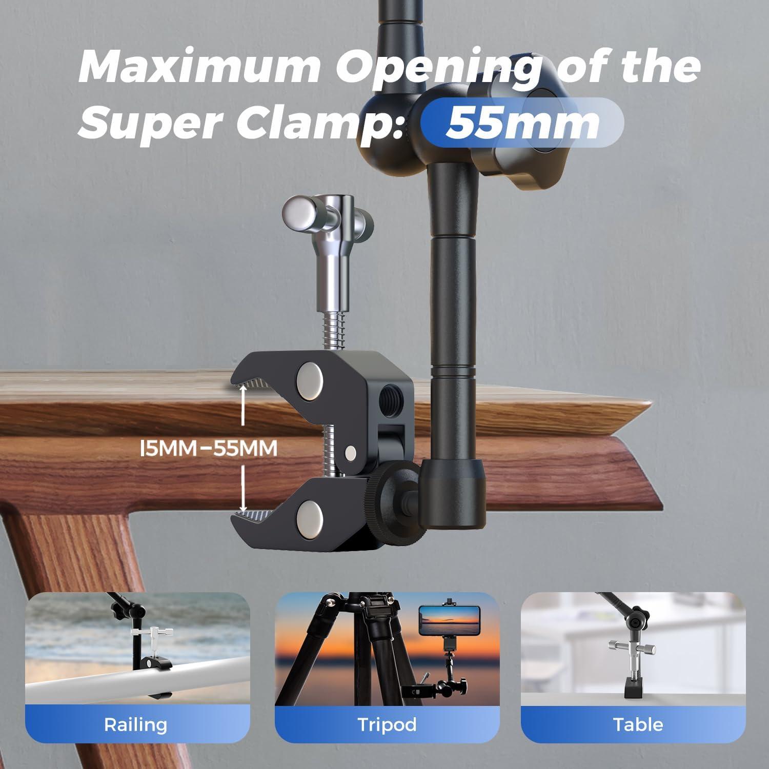 Soporte de Cámara ATLI 11" con Super Clamp Ajustable 1/4" y 3/8"