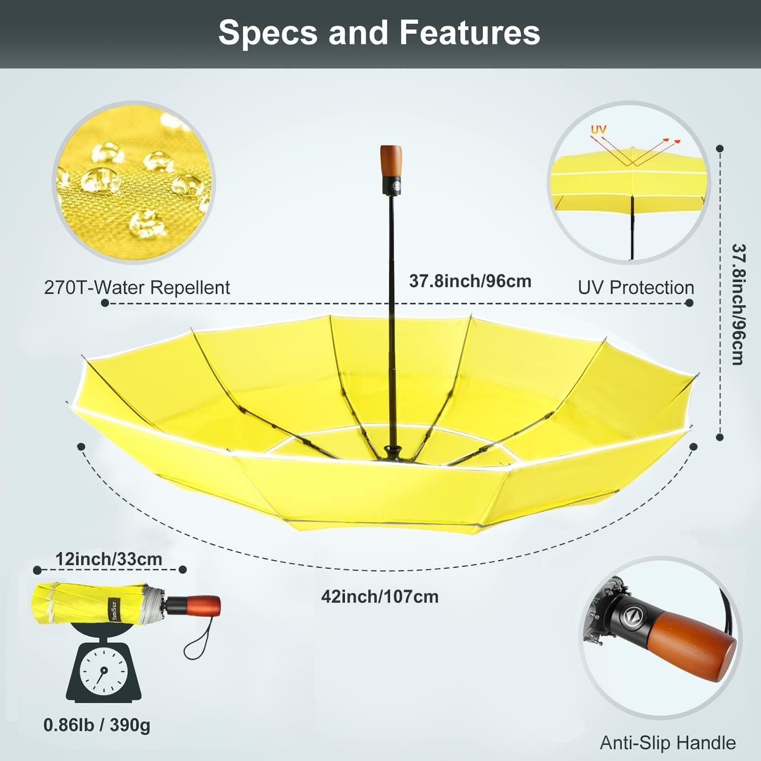 YumSur Paraguas Compacto Automático - A Prueba de Viento, Amarillo