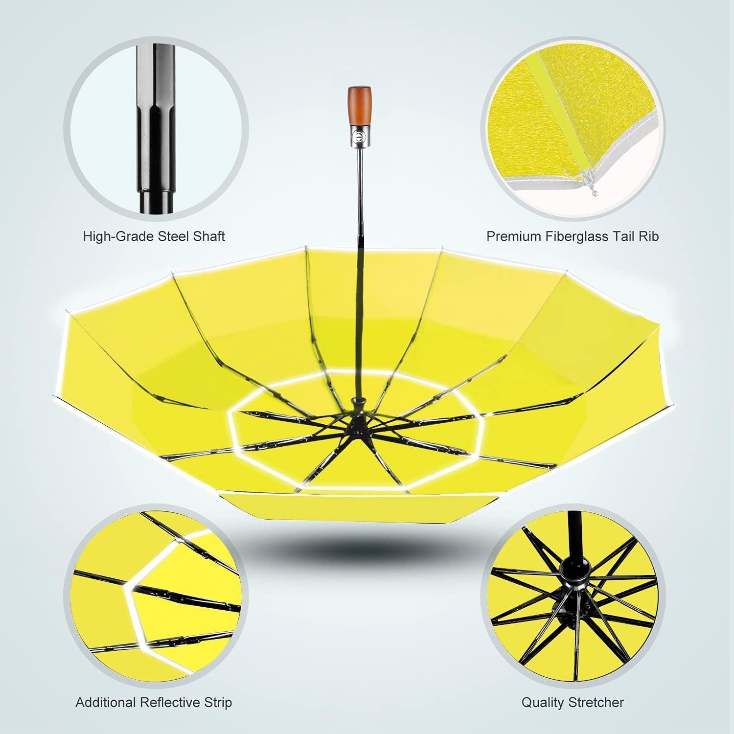 YumSur Paraguas Compacto Automático - A Prueba de Viento, Amarillo