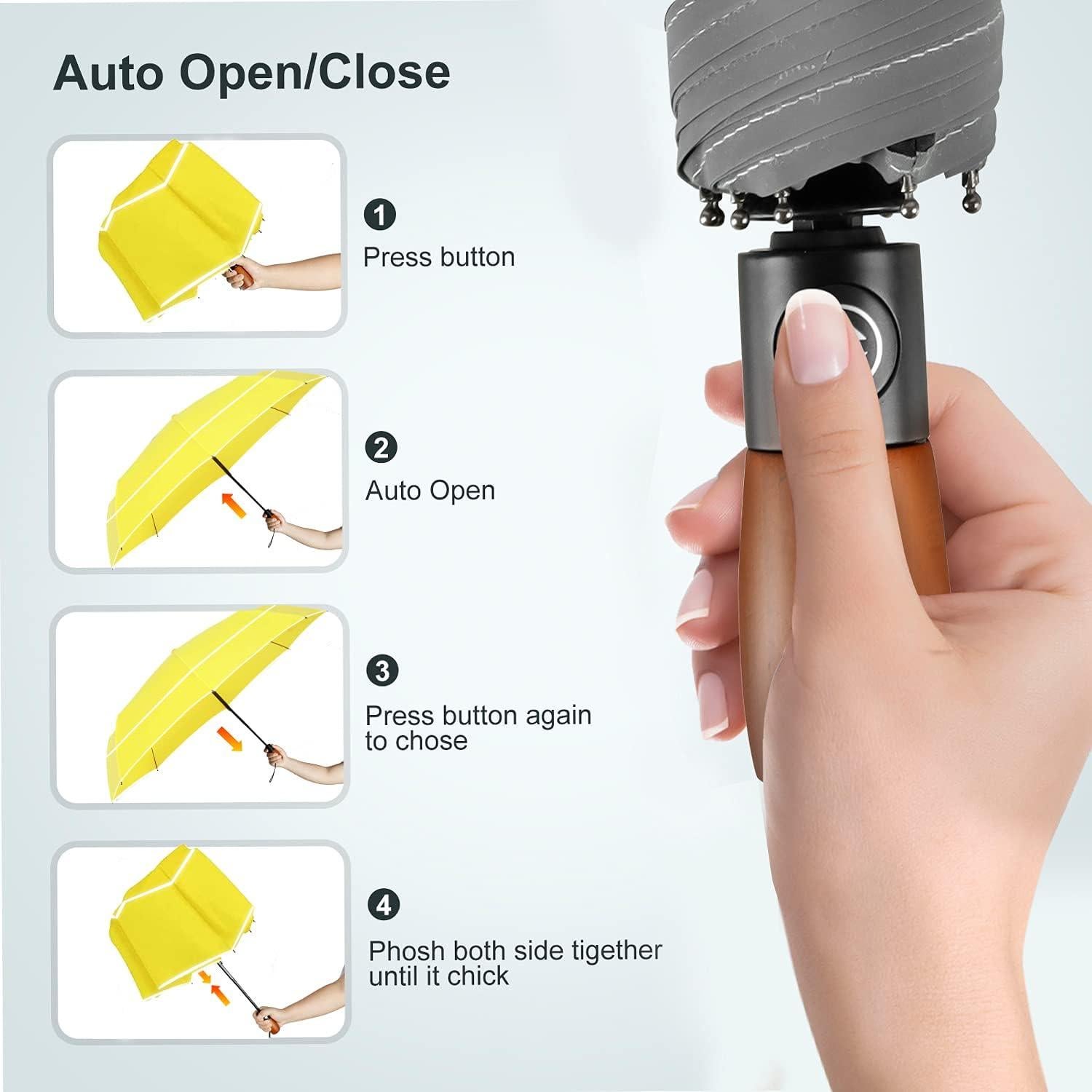 YumSur Paraguas Compacto Automático - A Prueba de Viento, Amarillo