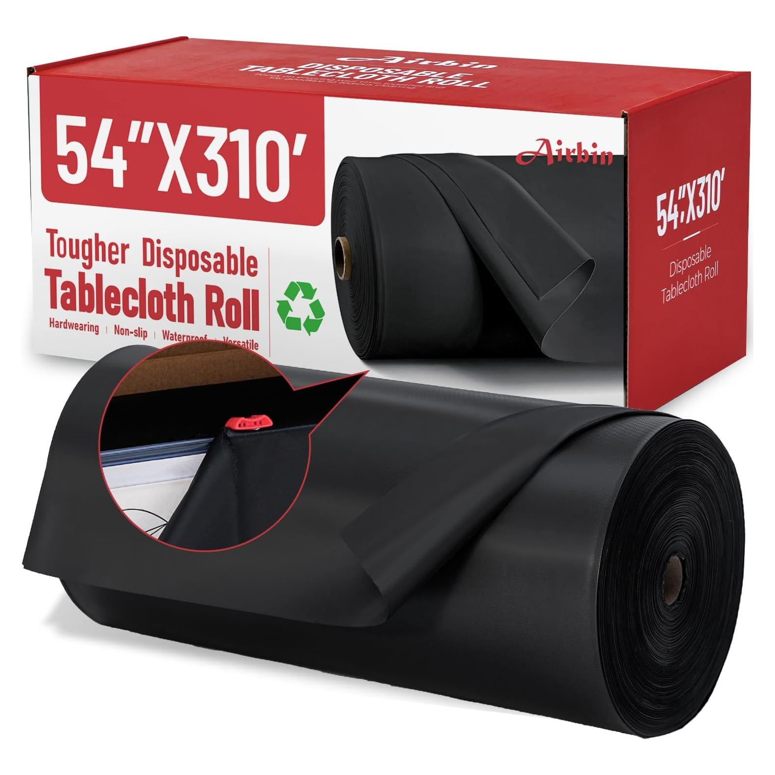 Rollo de Mantel Desechable Airbin 310 Pies Negro PEVA Impermeable