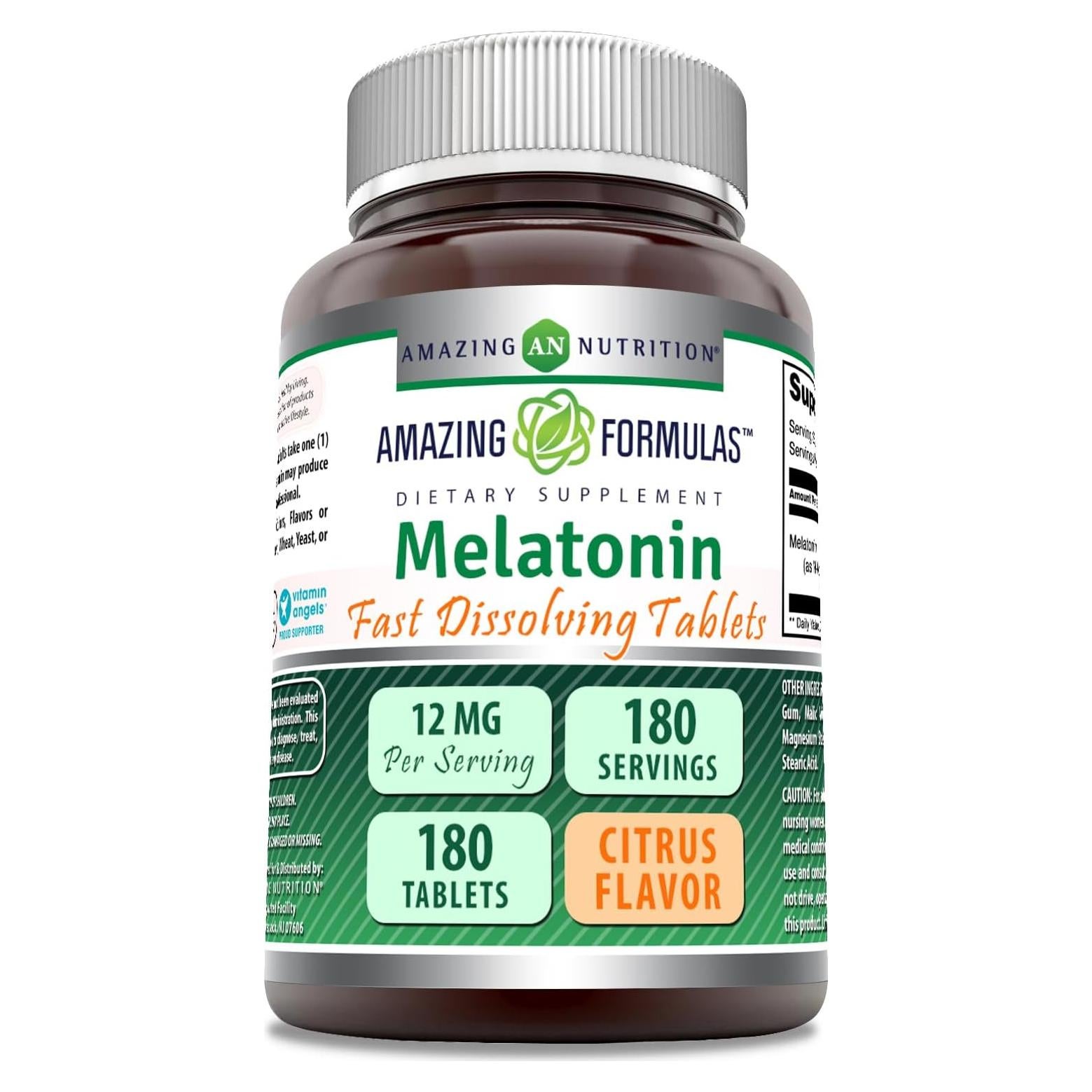 Suplemento de Melatonina 12 mg Nutrición Asombrosa 180 Tabletas