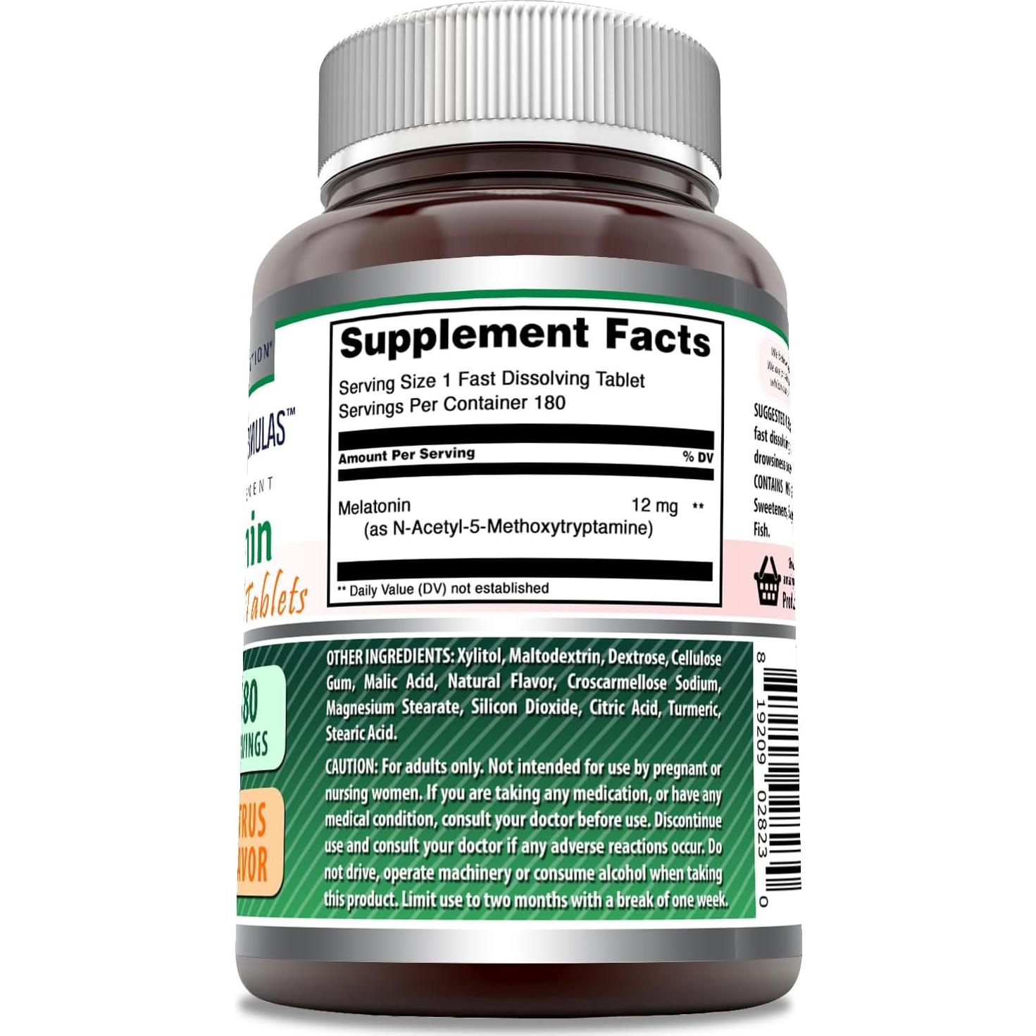 Suplemento de Melatonina 12 mg Nutrición Asombrosa 180 Tabletas