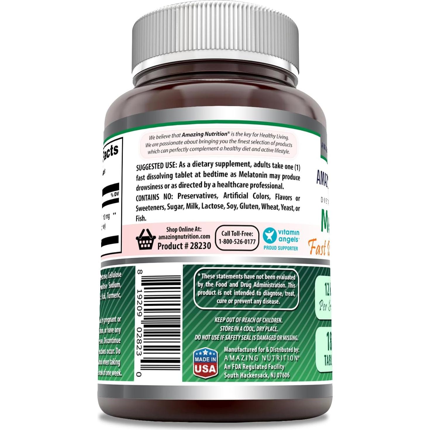 Suplemento de Melatonina 12 mg Nutrición Asombrosa 180 Tabletas