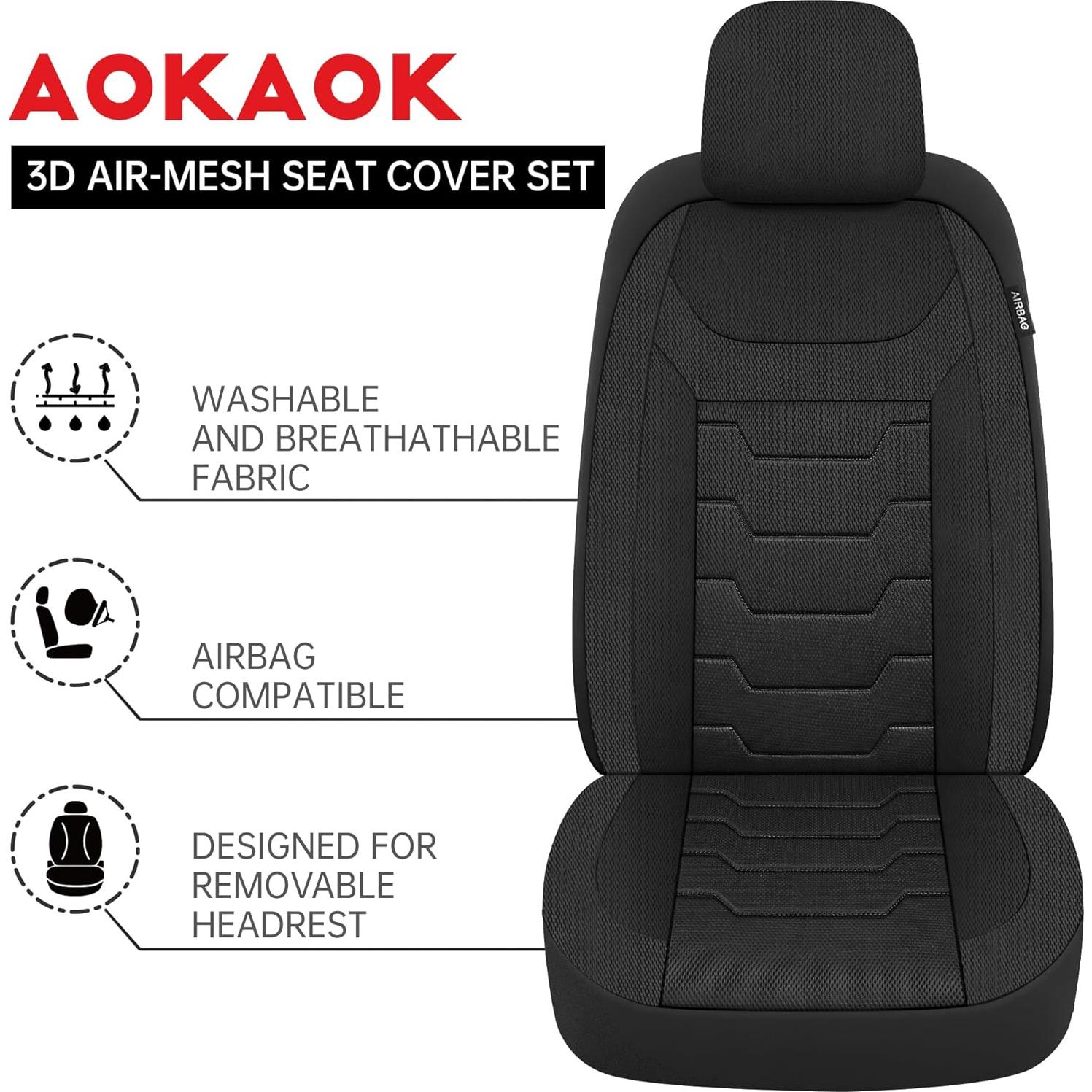 Fundas de Asiento de Coche AOKAOK 3D Transpirables Negro