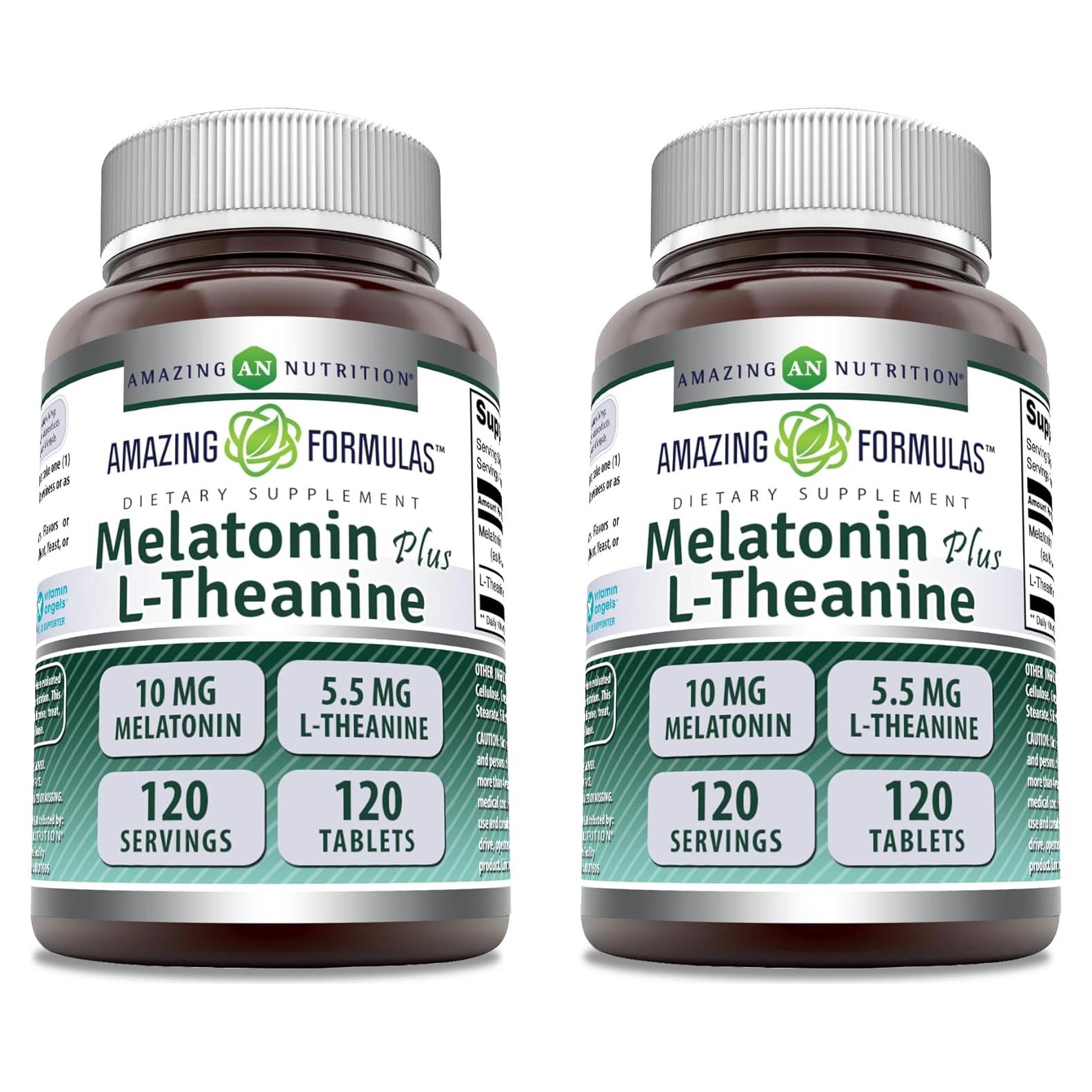 Suplemento de Melatonina 10 Mg + L-Teanina 5.5 Mg - Nutrición Asombrosa - 120 Tabletas
