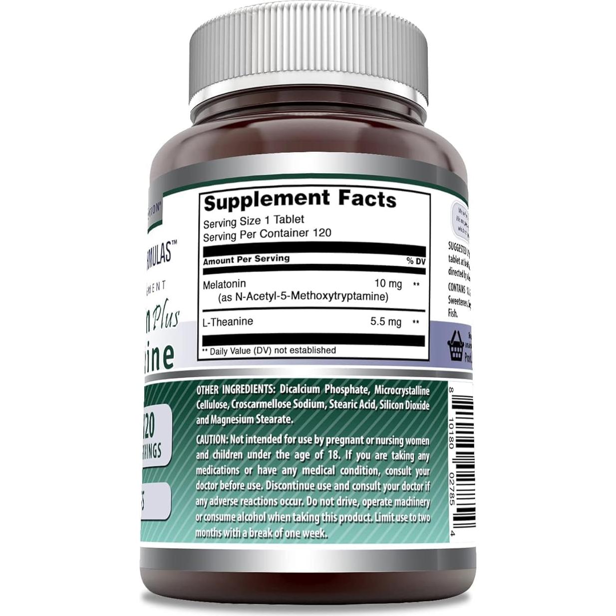 Suplemento de Melatonina 10 Mg + L-Teanina 5.5 Mg - Nutrición Asombrosa - 120 Tabletas