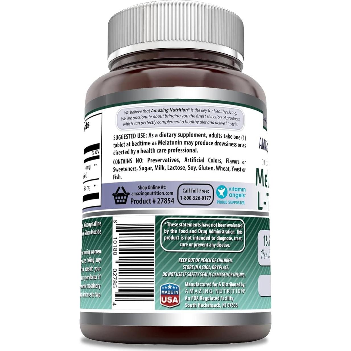 Suplemento de Melatonina 10 Mg + L-Teanina 5.5 Mg - Nutrición Asombrosa - 120 Tabletas