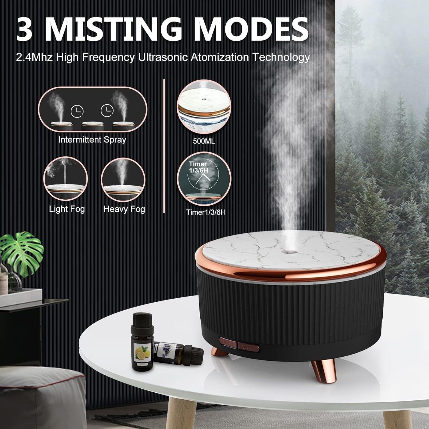 Difusor de Aceite Esencial Elcxsla 500ml con 6 Aceites y Control Remoto