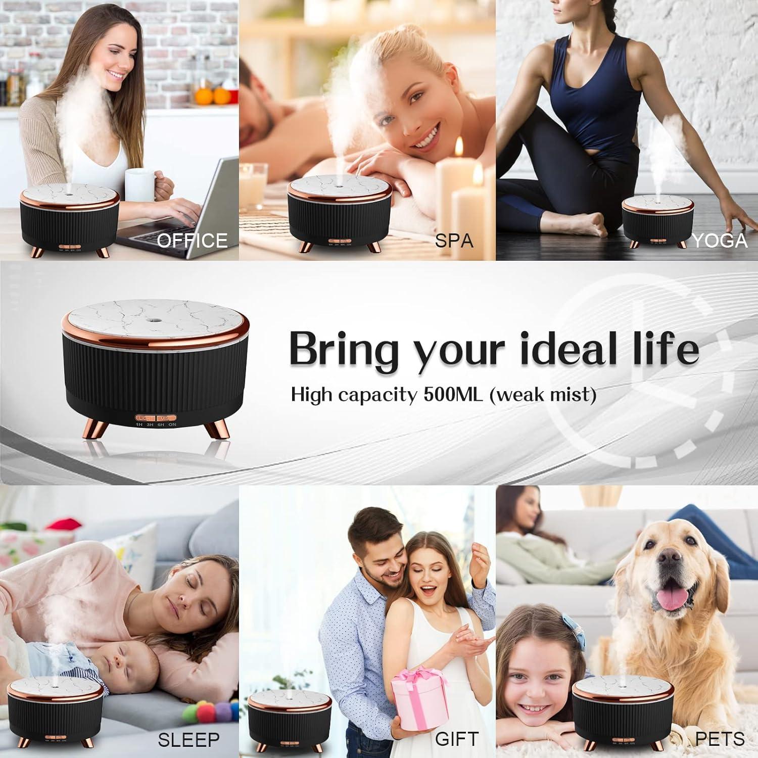 Difusor de Aceite Esencial Elcxsla 500ml con 6 Aceites y Control Remoto