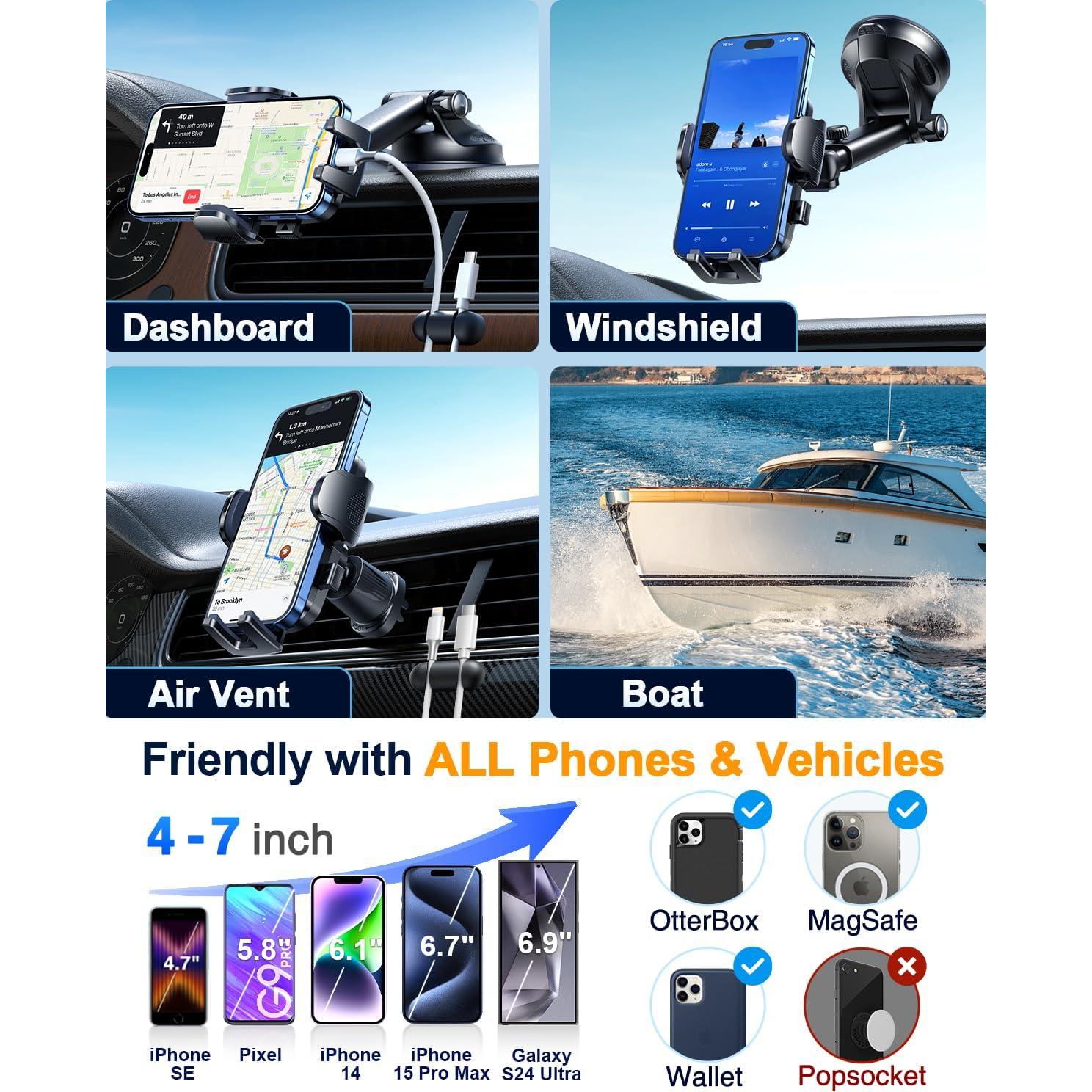 Soporte de Teléfono para Auto YRU 2025 Negro 90LBS Grado Militar