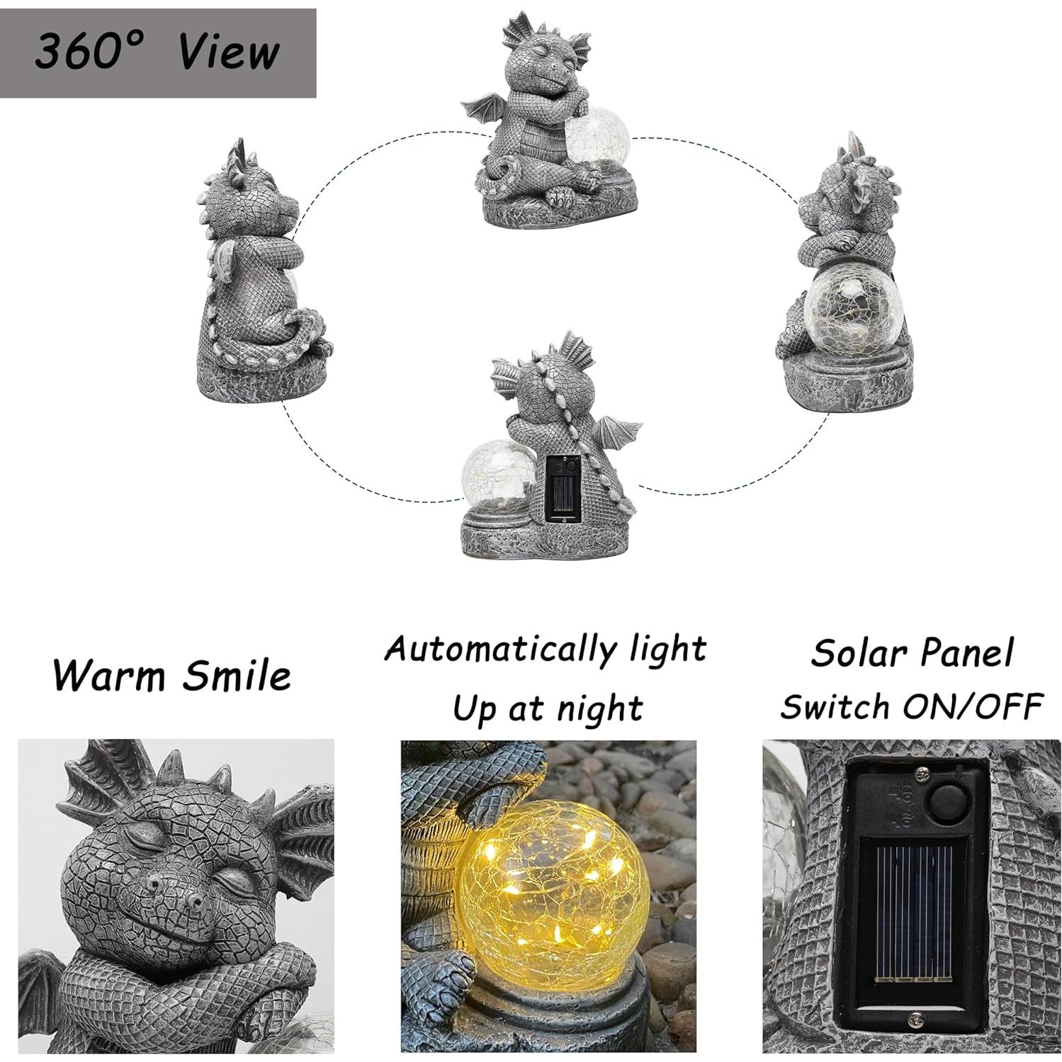 Figurita de Dragón Solar WNXURT 22 cm Resina Decorativa