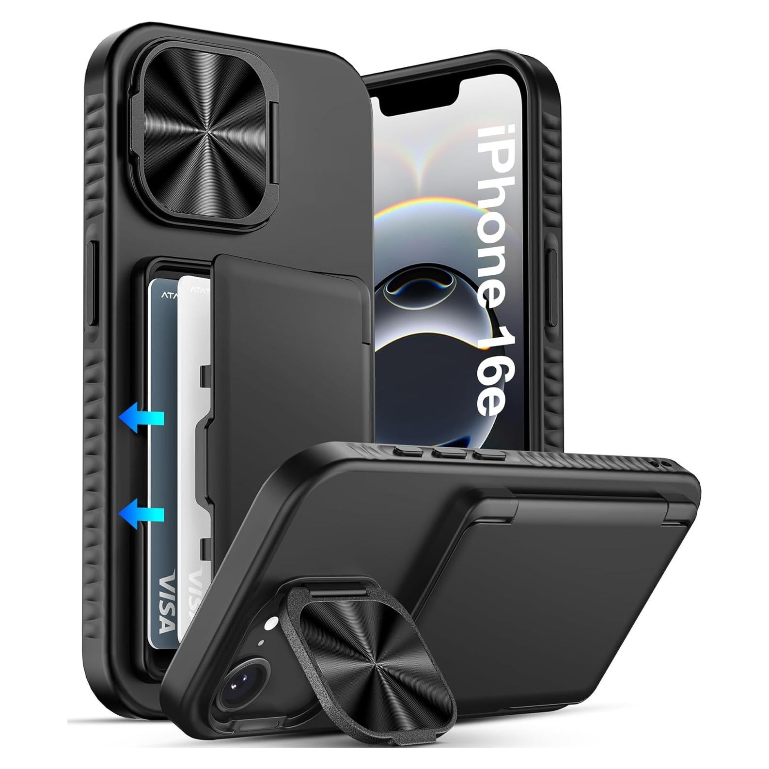 Funda Cartera ATATOO para iPhone 16e 6.1" 2025, Negro