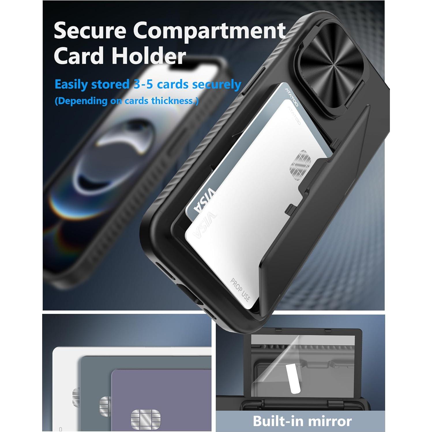 Funda Cartera ATATOO para iPhone 16e 6.1" 2025, Negro