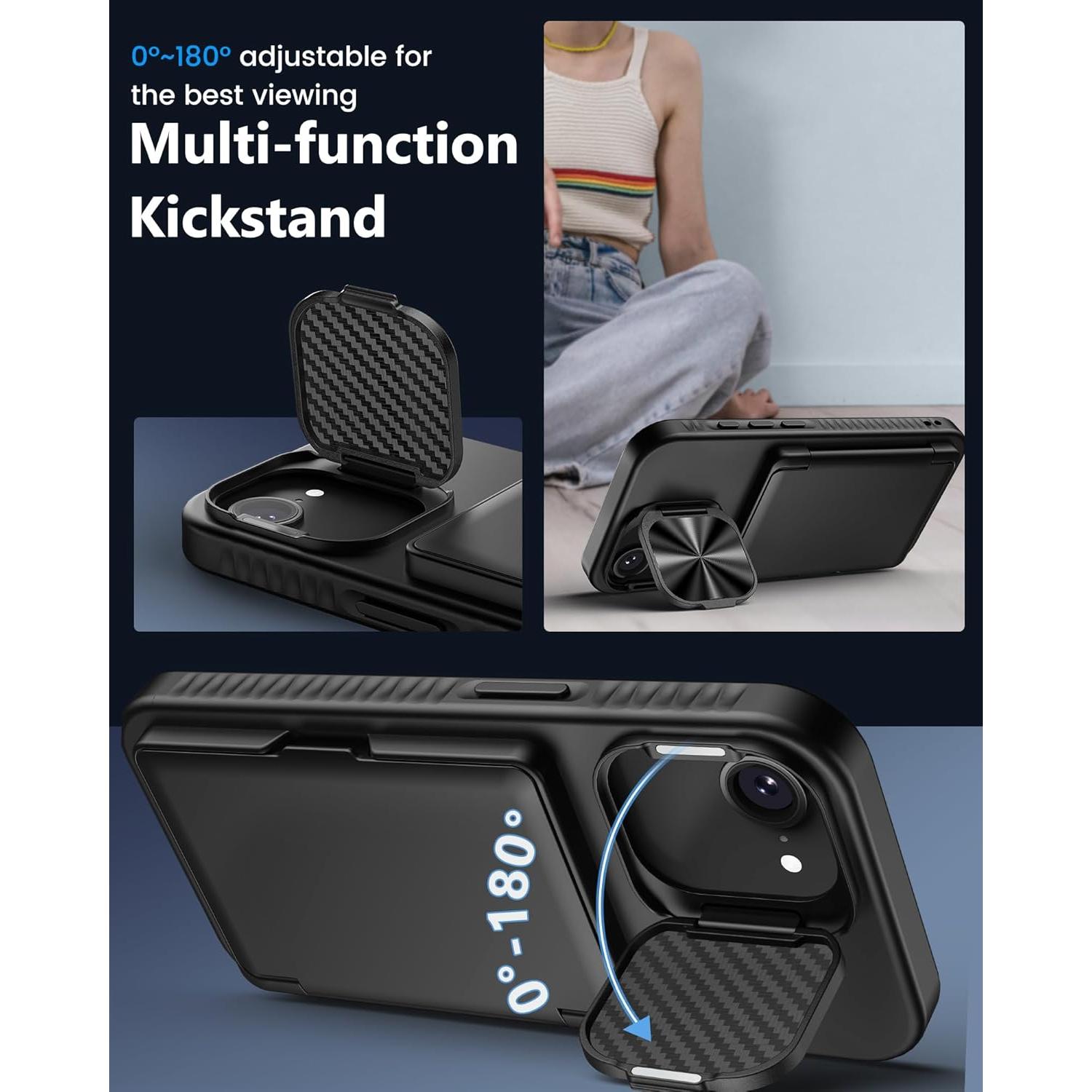 Funda Cartera ATATOO para iPhone 16e 6.1" 2025, Negro