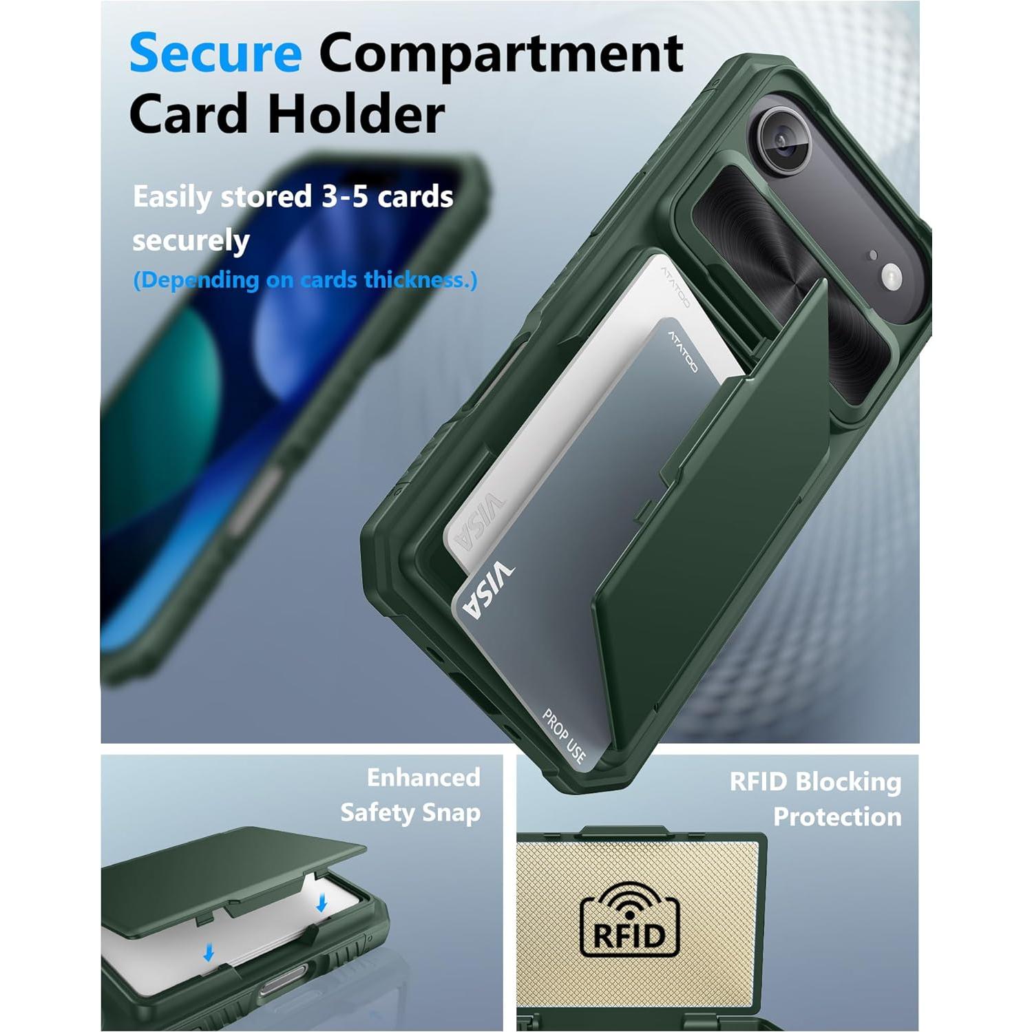 Funda de Cartera ATATOO para iPhone Air 2025 Verde, 3-5 Tarjetas