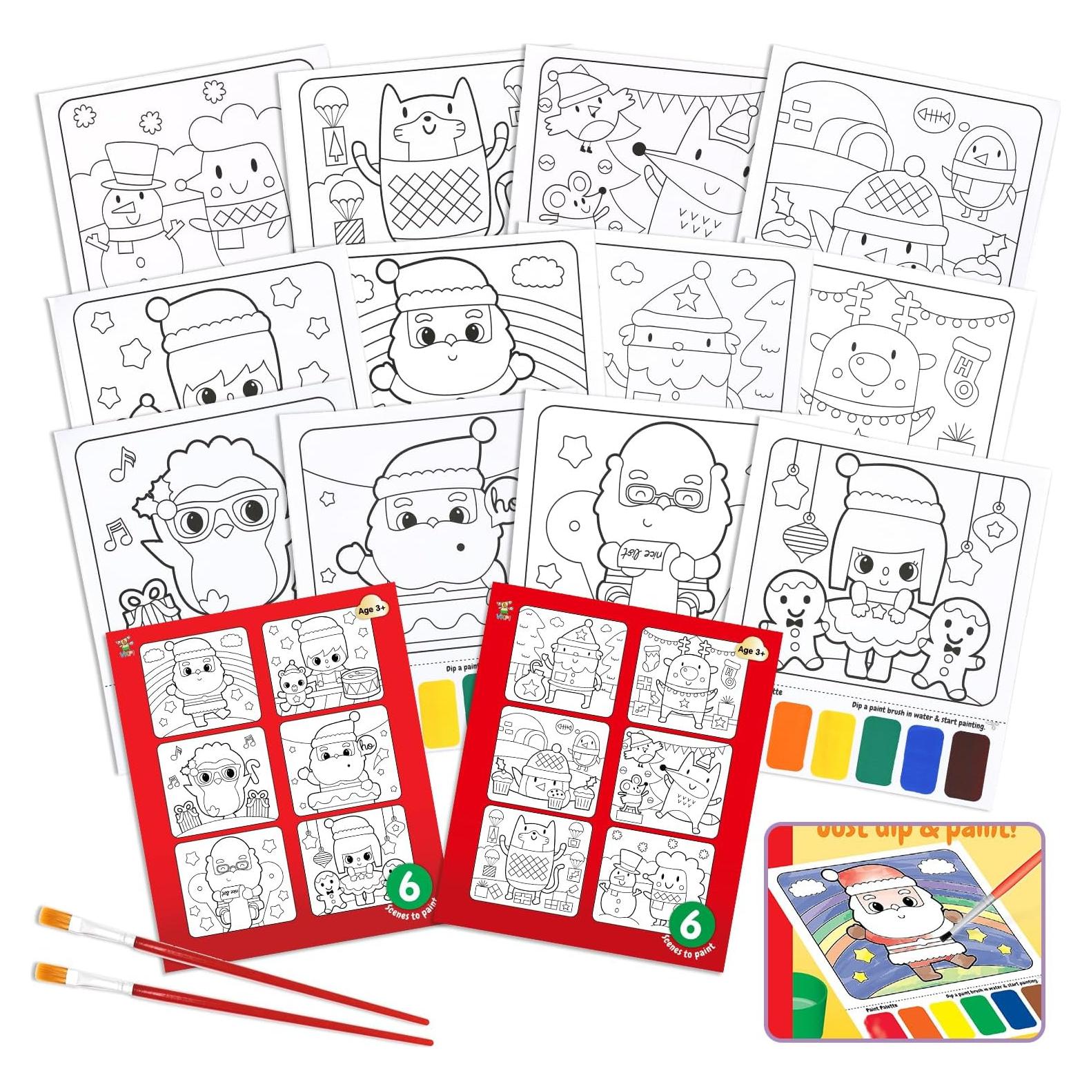 Libros de Acuarela VKPI Navidad 12 Hojas 2 Pinceles